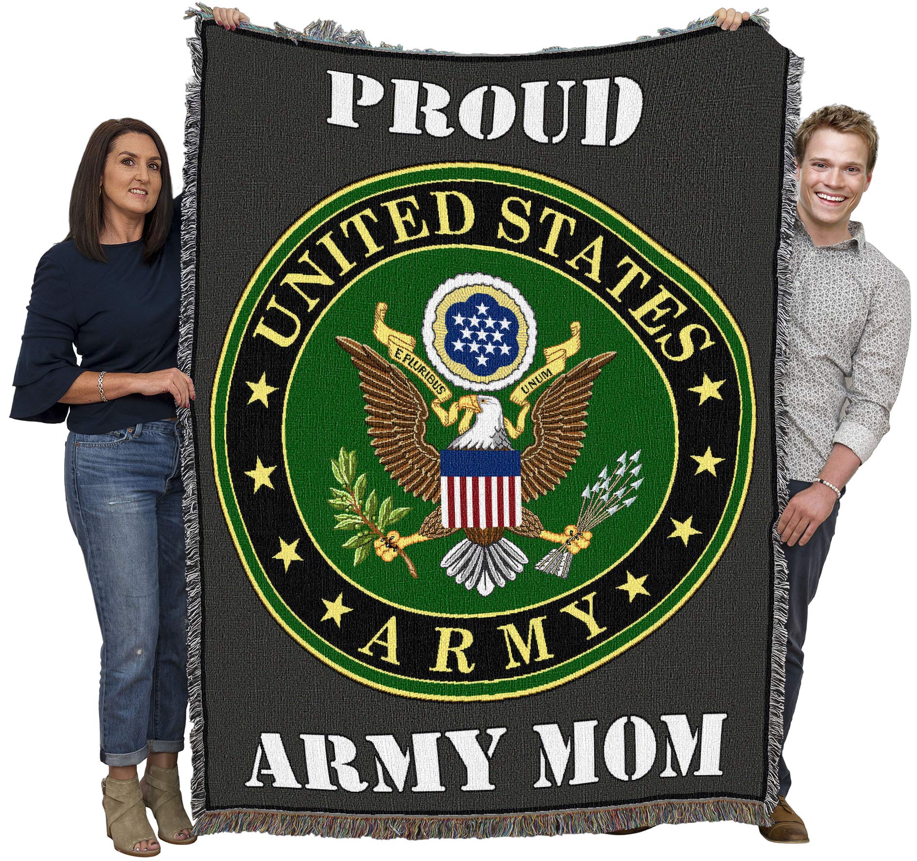 US Army - Proud Mom Military Service Mark Seal Blanket - Gift Military Tapestry Throw Woven from Cotton - Made in The USA (72x54