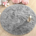 KIXINWA Grey Round Rug, 4X4 Feet Fluffy Circle Area Rug for Kids Room Bedroom Living Room Home Decor, Super Soft Cute Non Slip C