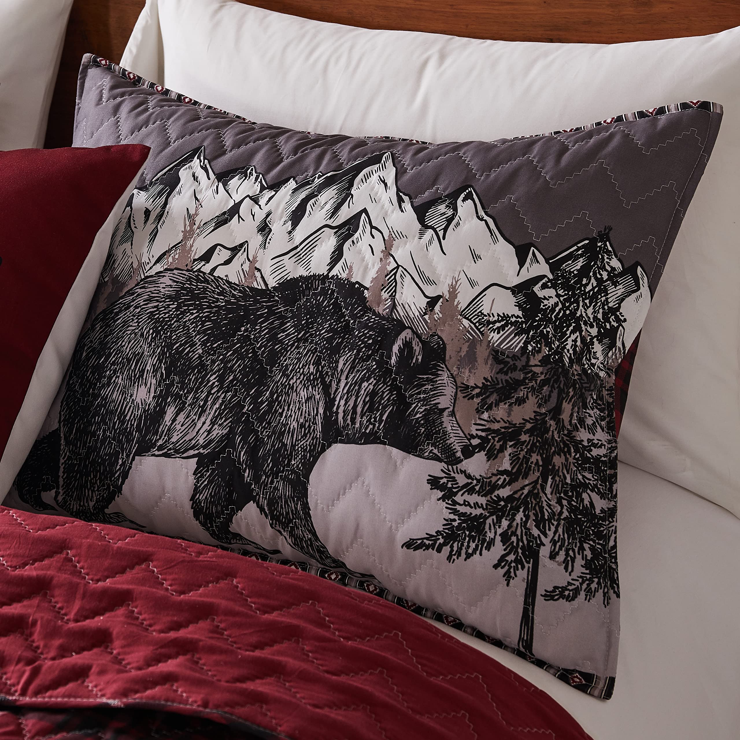Greenland Home Timberline Quilted Pillow Sham, 1 Count, King 20x36-inch, Red