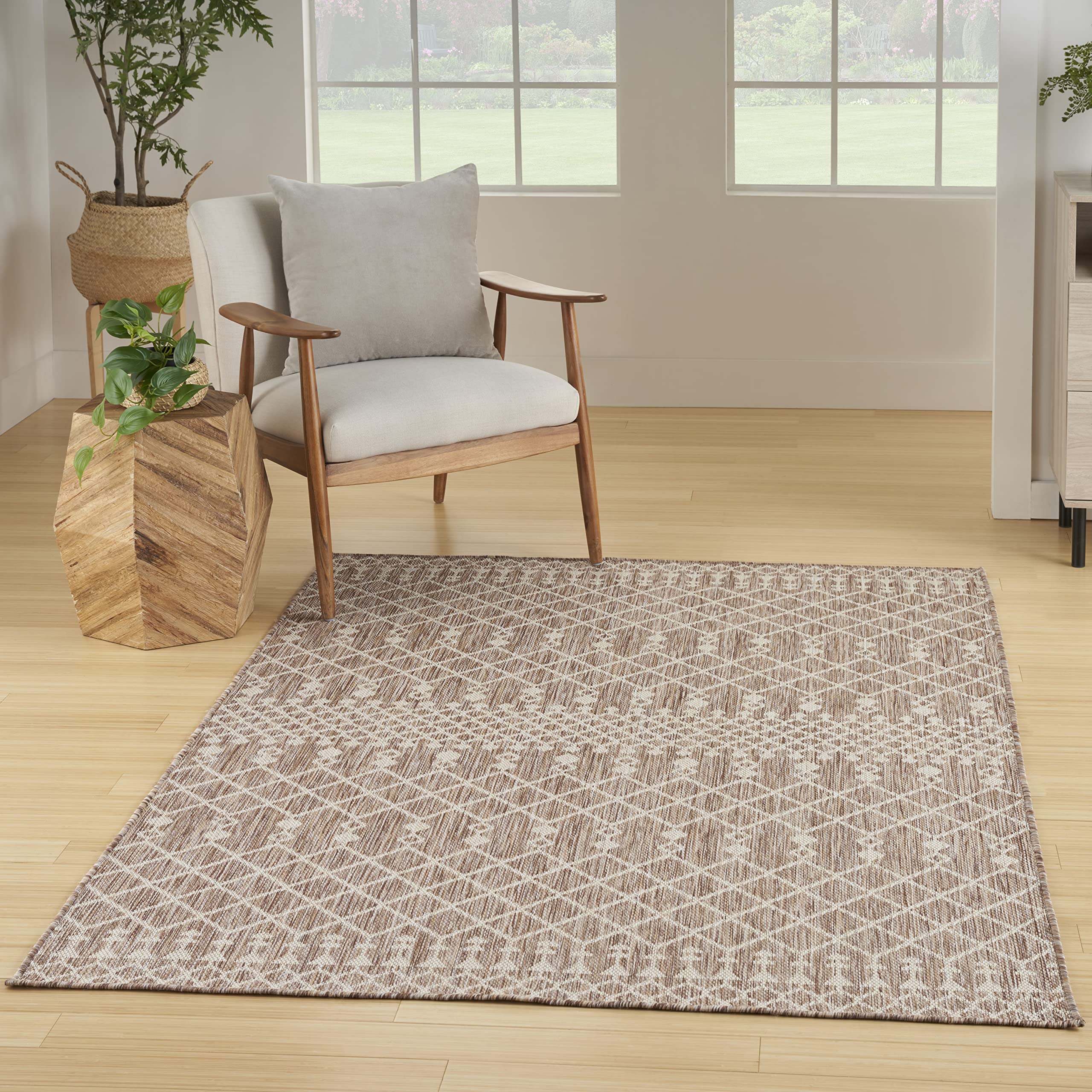 Nourison Positano Indoor/Outdoor Beige 7 x 10 Area Rug, Easy Cleaning, Non Shedding, Bed Room, Living Room, Dining Room, Deck,