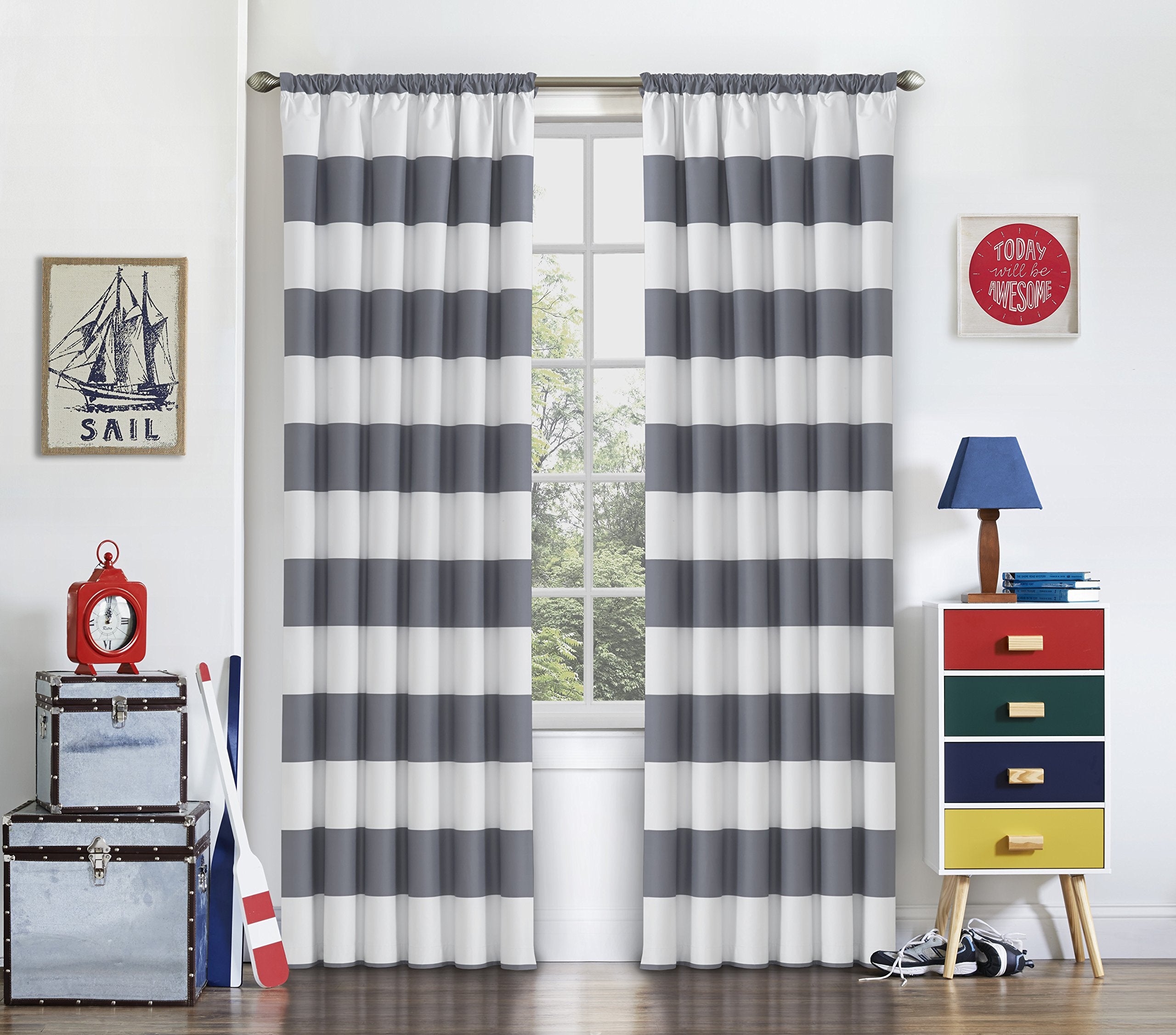 ECLIPSE Blackout Curtains for Bedroom - Peabody 42 x 84 Insulated Darkening Single Panel Rod Pocket Window Treatment Living Room