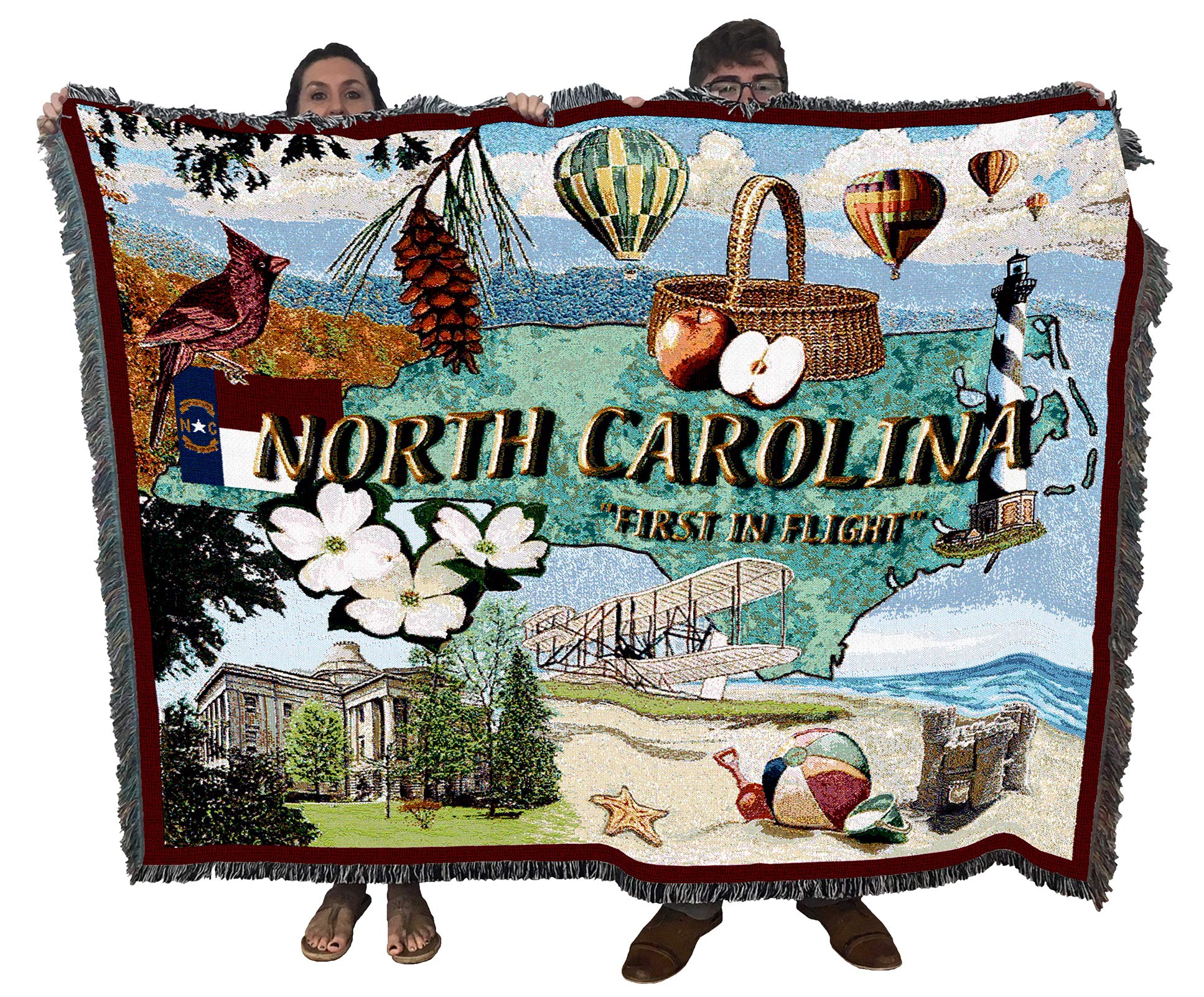 Pure Country Weavers State of North Carolina Blanket - Gift Tapestry Throw Woven from Cotton - Made in The USA (72x54)