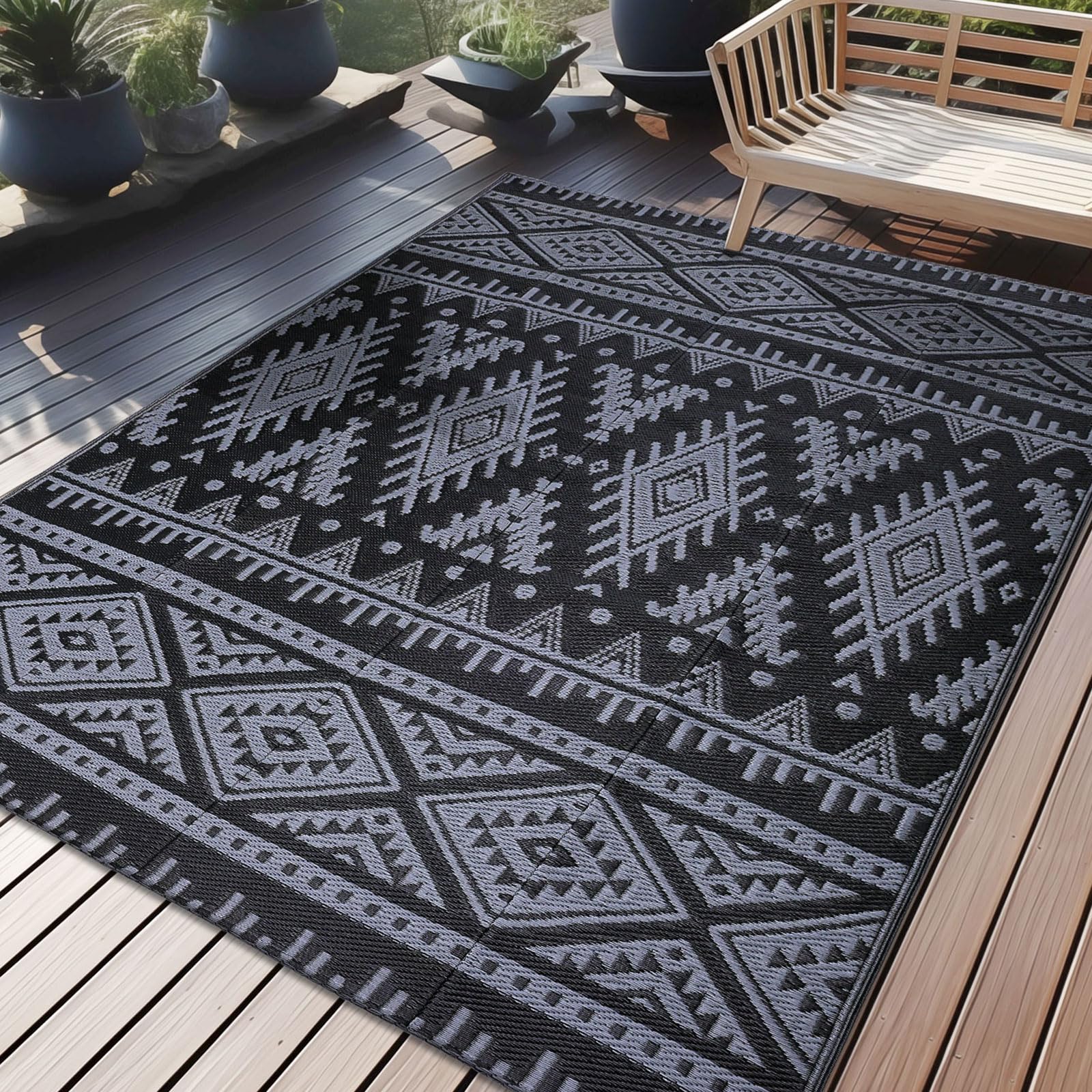 OLANLY Outdoor Rug Waterproof 5x8 ft, Reversible Outdoor Plastic Straw Rug, Boho Patio Rug, Indoor Outdoor Carpet, RV Mat Outsid