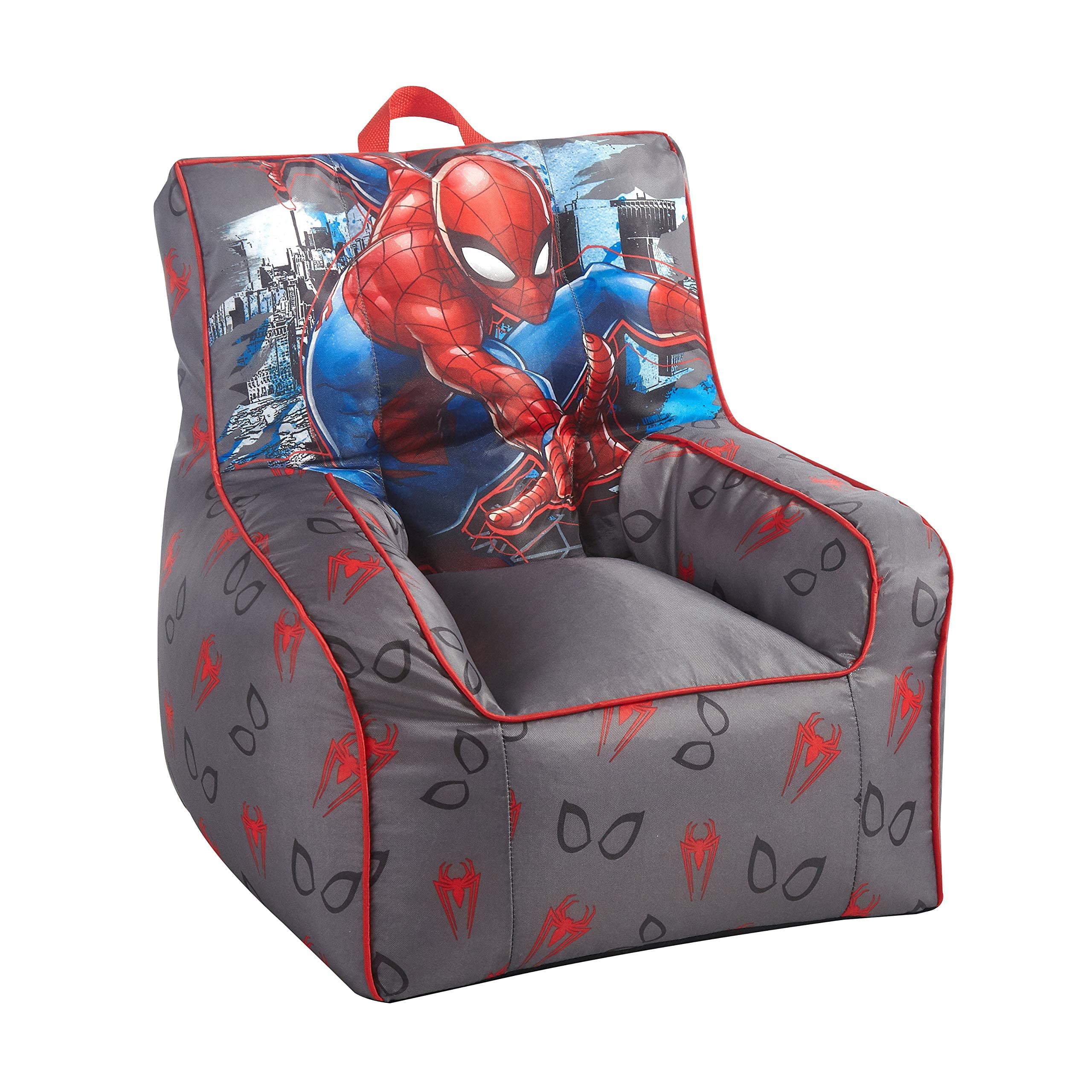 Idea Nuova Marvel Spiderman Toddler Nylon Bean Bag Chair with Piping & Top Carry Handle, Large