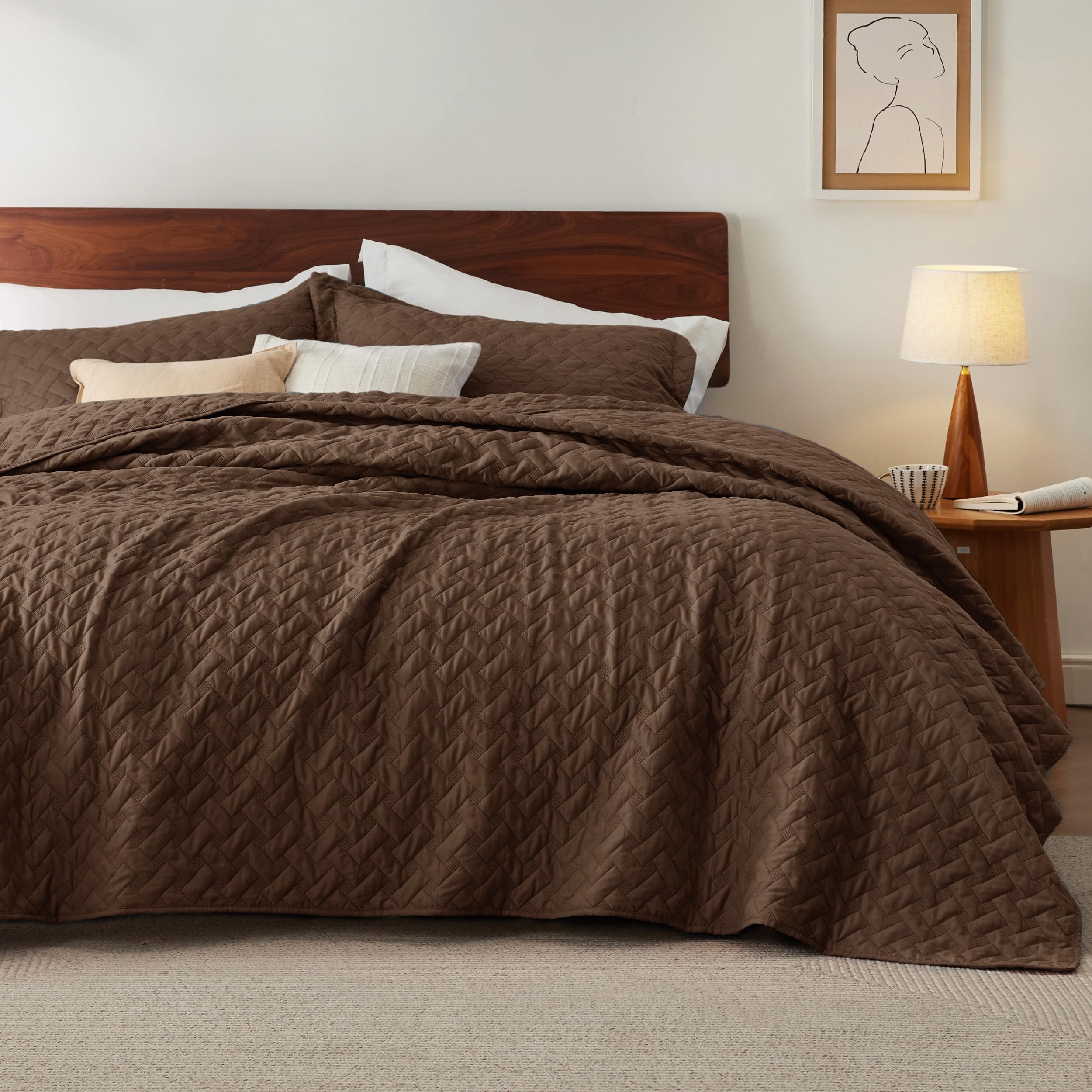 Bedsure Queen Quilt Bedding Set - Lightweight Summer Quilt Full/Queen - Brown Bedspread Queen Size - Bedding Coverlet for All Se