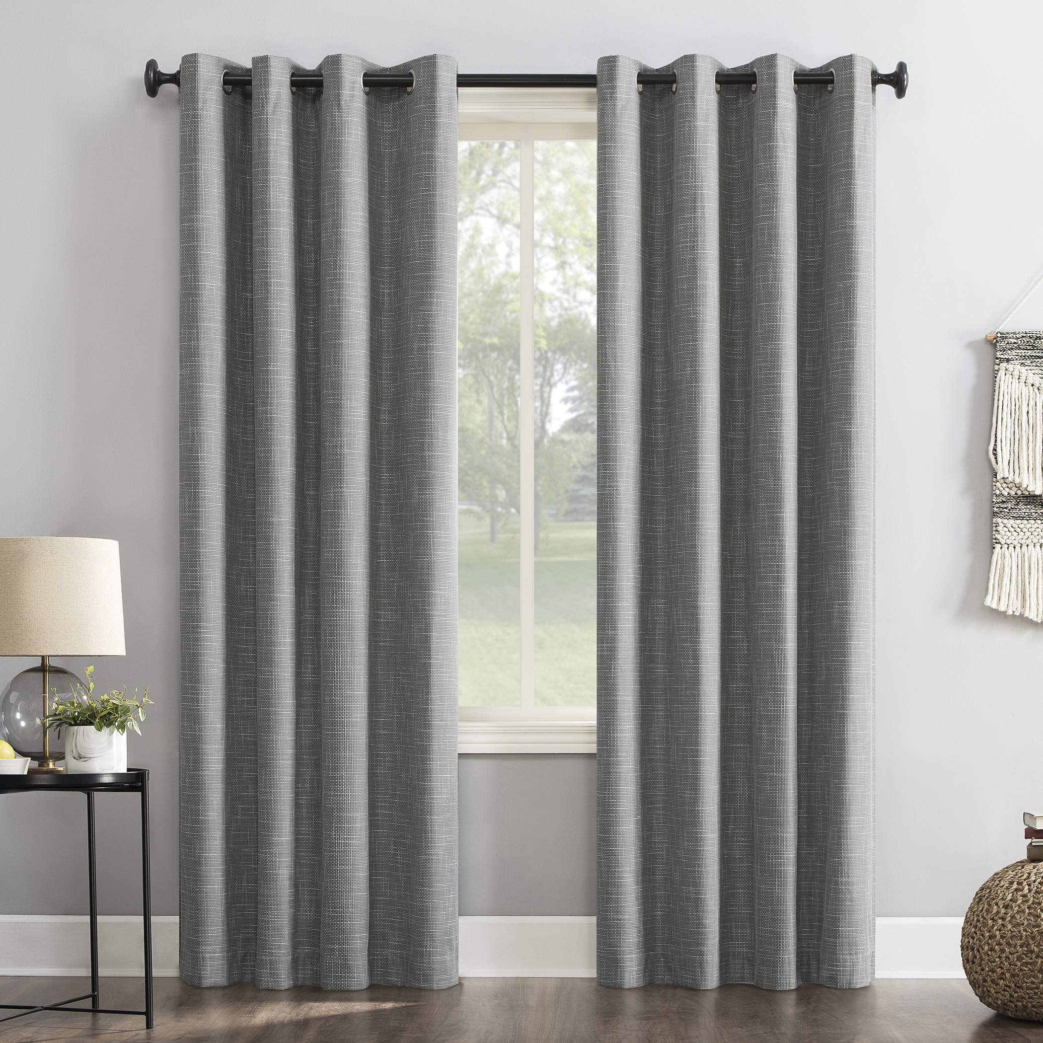 Sun Zero Brooks Burlap Weave Thermal Extreme Total Blackout Grommet Curtain Panel, 52 x 96, Gray