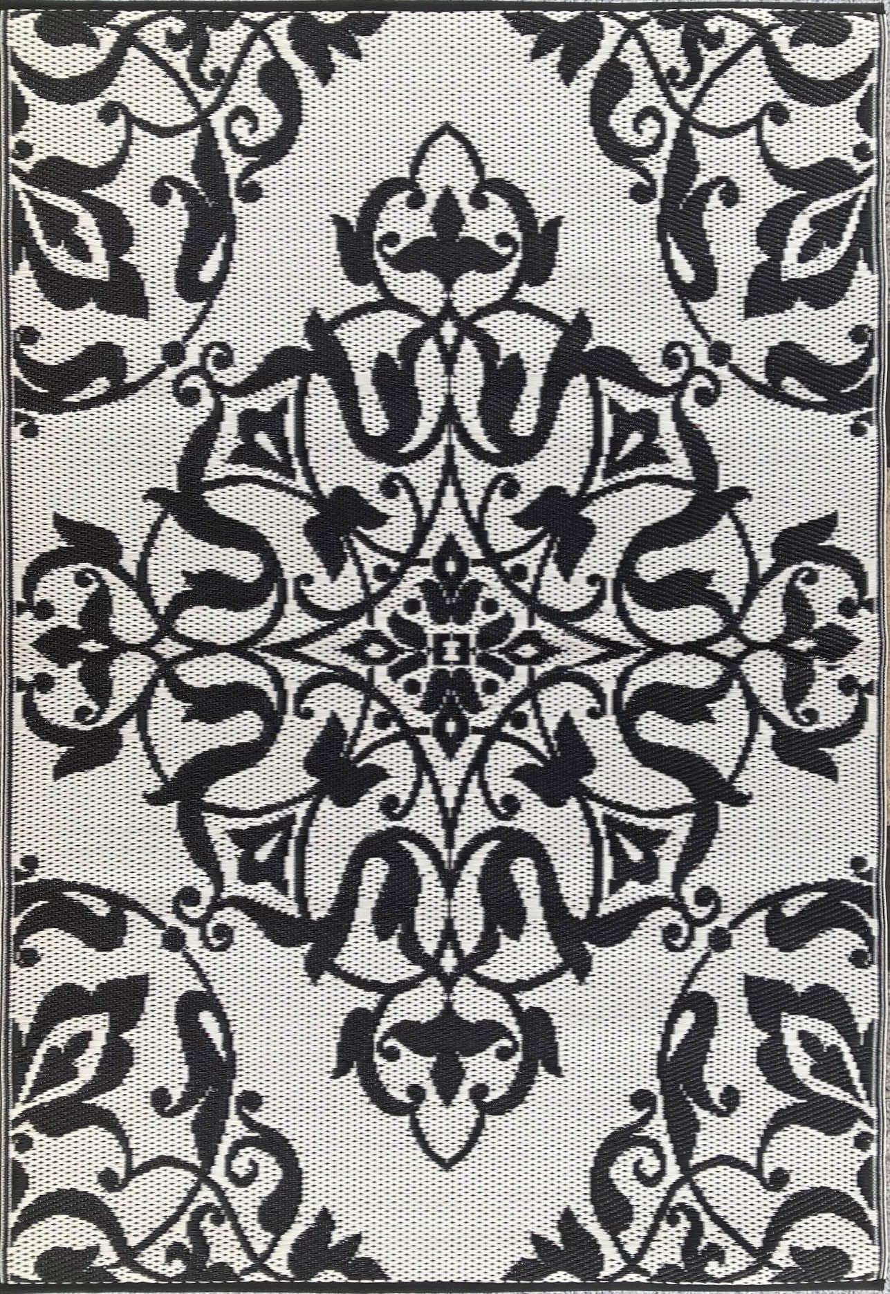 Mad Mats Traditional Outdoor Rug, Reversible Plastic Mat (4 x 6, New Wrought Iron - Black/White)