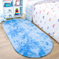 Noahas Oval Fluffy Blue Rainbow Rug 2.6X5.3 Small Kids Rugs for Bedroom Girls And Boys Aesthetic,Bedside Bedroom Rug,Ultra Soft 