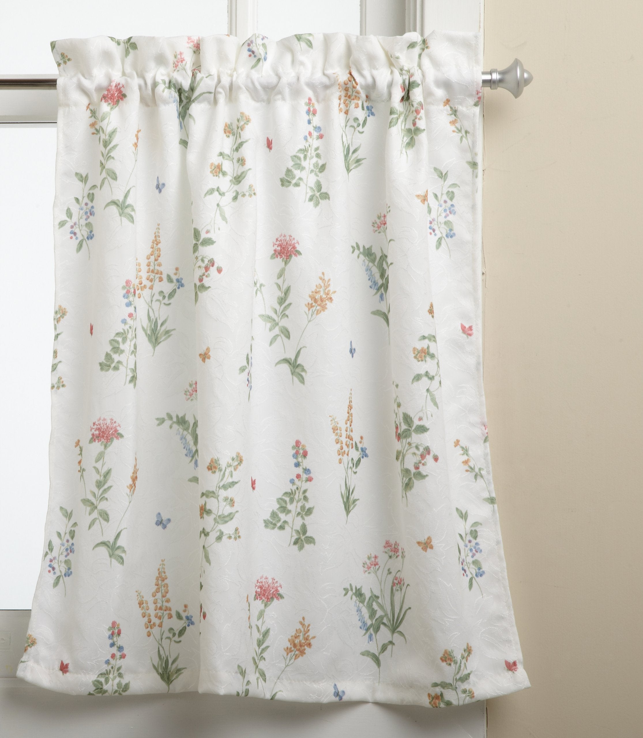 LORRAINE HOME FASHIONS English Garden 55-inch x 24-inch Tier Curtain Pair, White/Multi