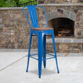 Flash Furniture Lily 30 High Blue Metal Barstool with Back and Wood Seat (Pack of 1)
