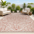 JONATHAN Y Boho Medallion Indoor Outdoor Area Rug 5X8 Red/Taupe, Estrella Textured Weave for Backyard, Patio, Porch, Easy-Cleani
