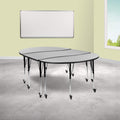 Flash Furniture Emmy 3 Piece Mobile 86 Oval Wave Flexible Grey Thermal Laminate Activity Table Set-Standard Height Adjustable Le