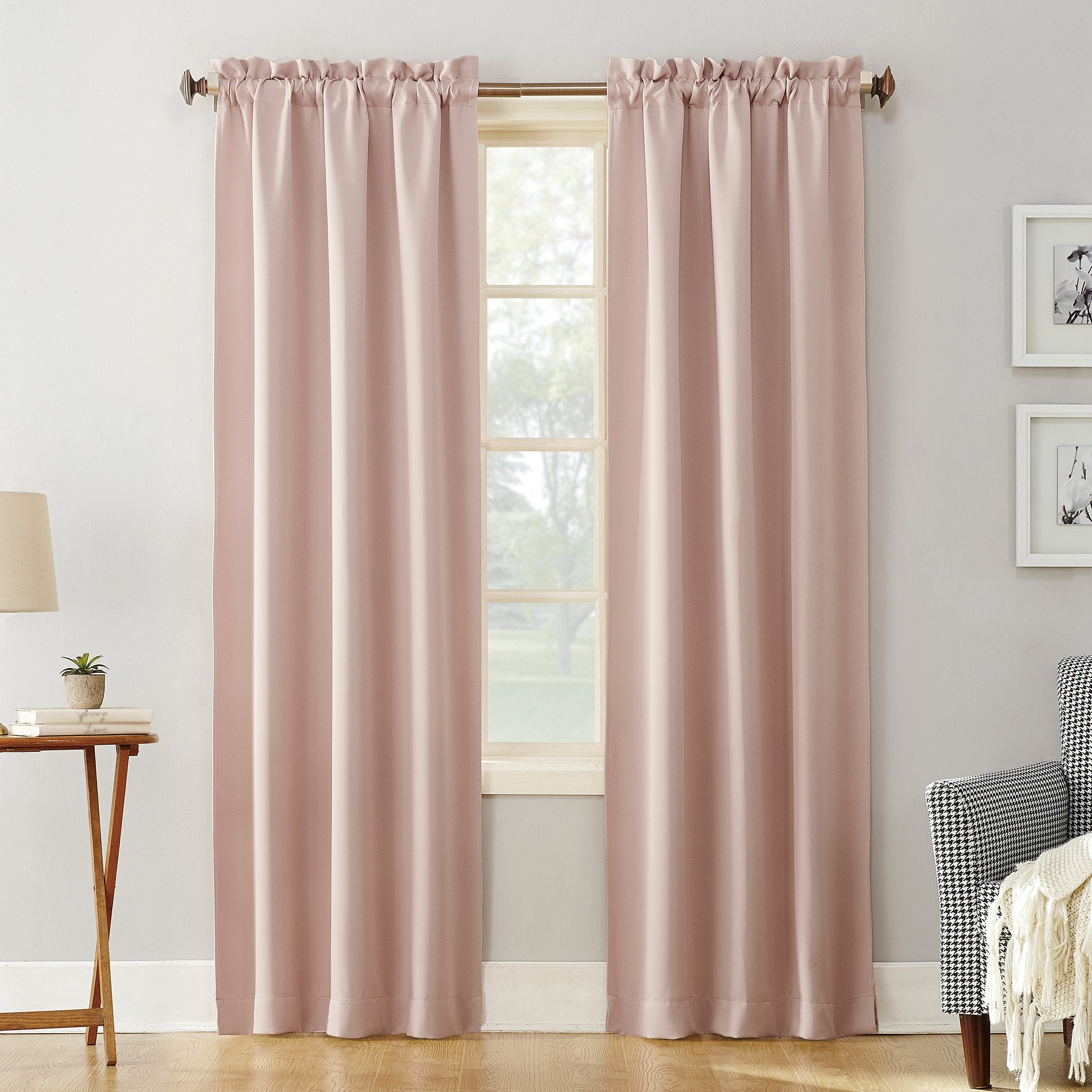 Sun Zero Easton Energy Saving Blackout Rod Pocket Curtain Panel, 40 x 63, Blush Pink