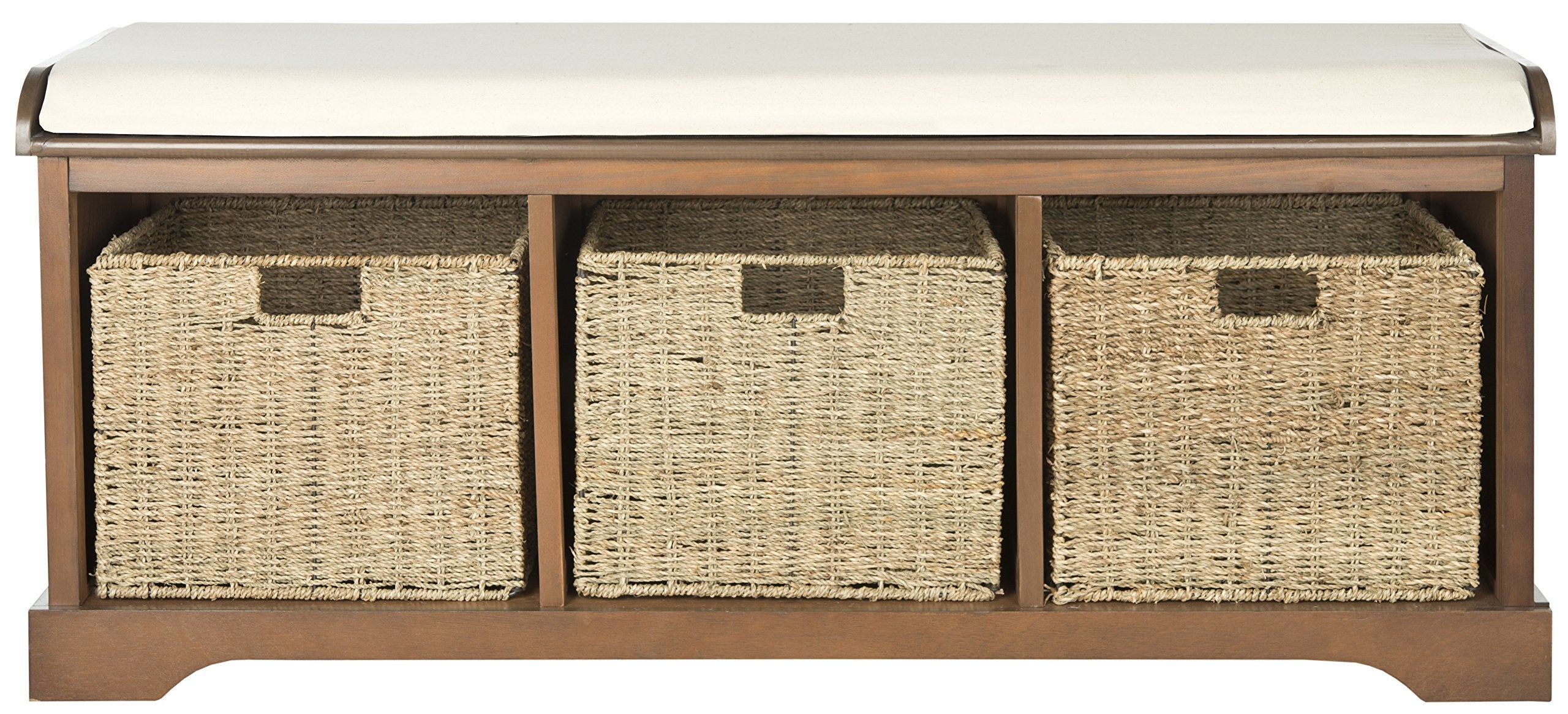 SAFAVIEH American Homes Collection Lonan Grey and White Wicker Storage Bench, 0, Brown