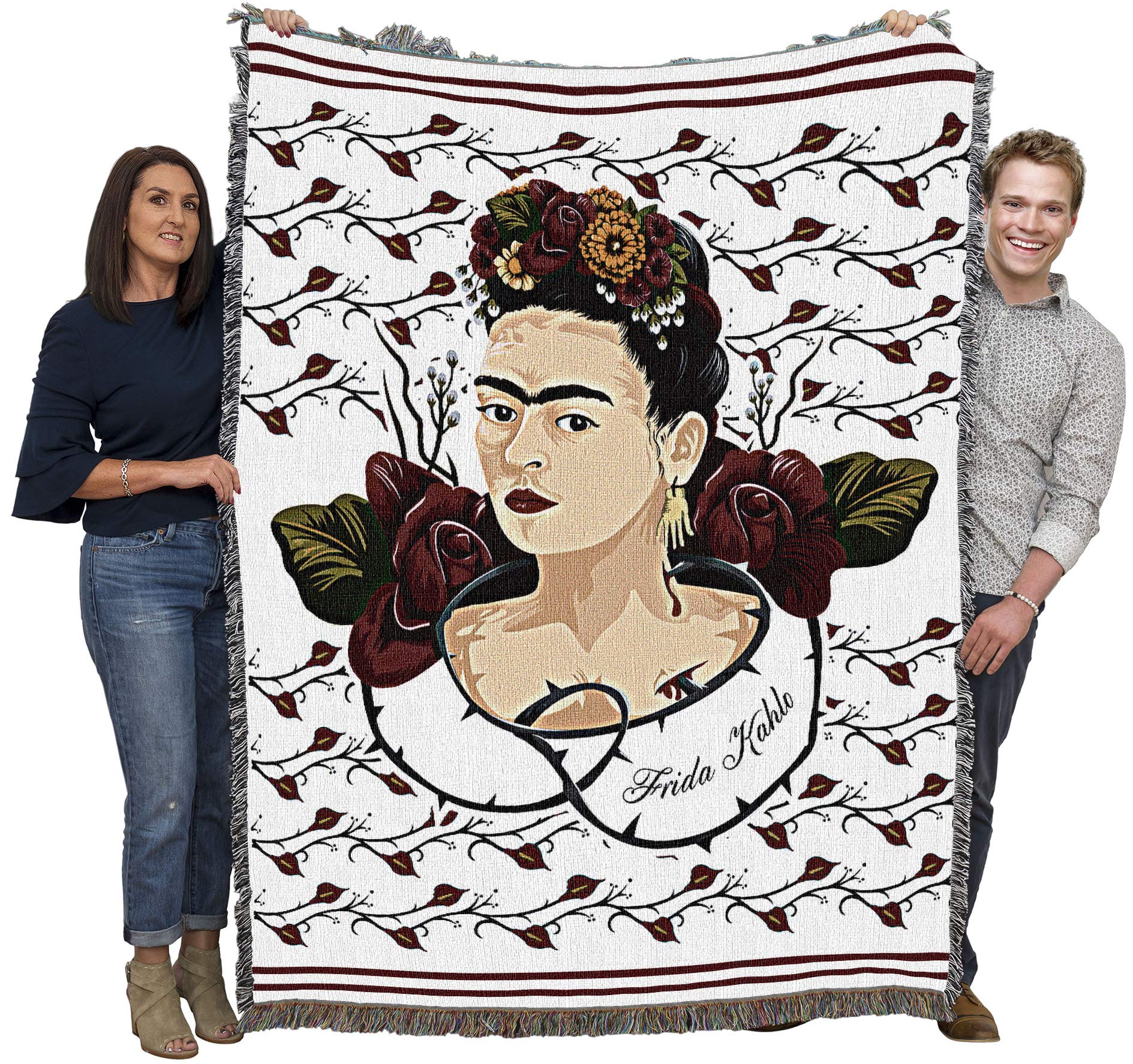 Pure Country Weavers Frida Kahlo - Thorns and Roses Blanket - Gift Tapestry Throw Woven from Cotton - Made in The USA (72x54)
