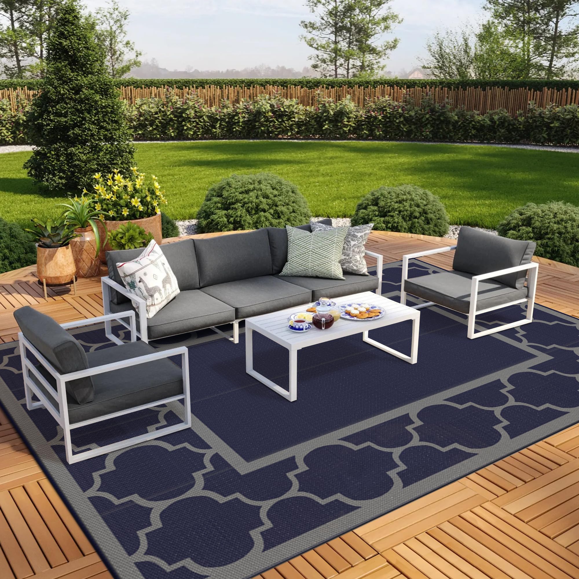 GENIMO 10 x20  Outdoor Rug for Patio Clearance, Waterproof Indoor Outdoor Plastic Straw Rugs Carpet, Reversible Outside Area R