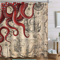 Fungarth Long Vintage Red Nautical Octopus Shower Curtain Mermaid Funny Ocean Kraken Shower Curtains for Bathroom Cool Anchor Co