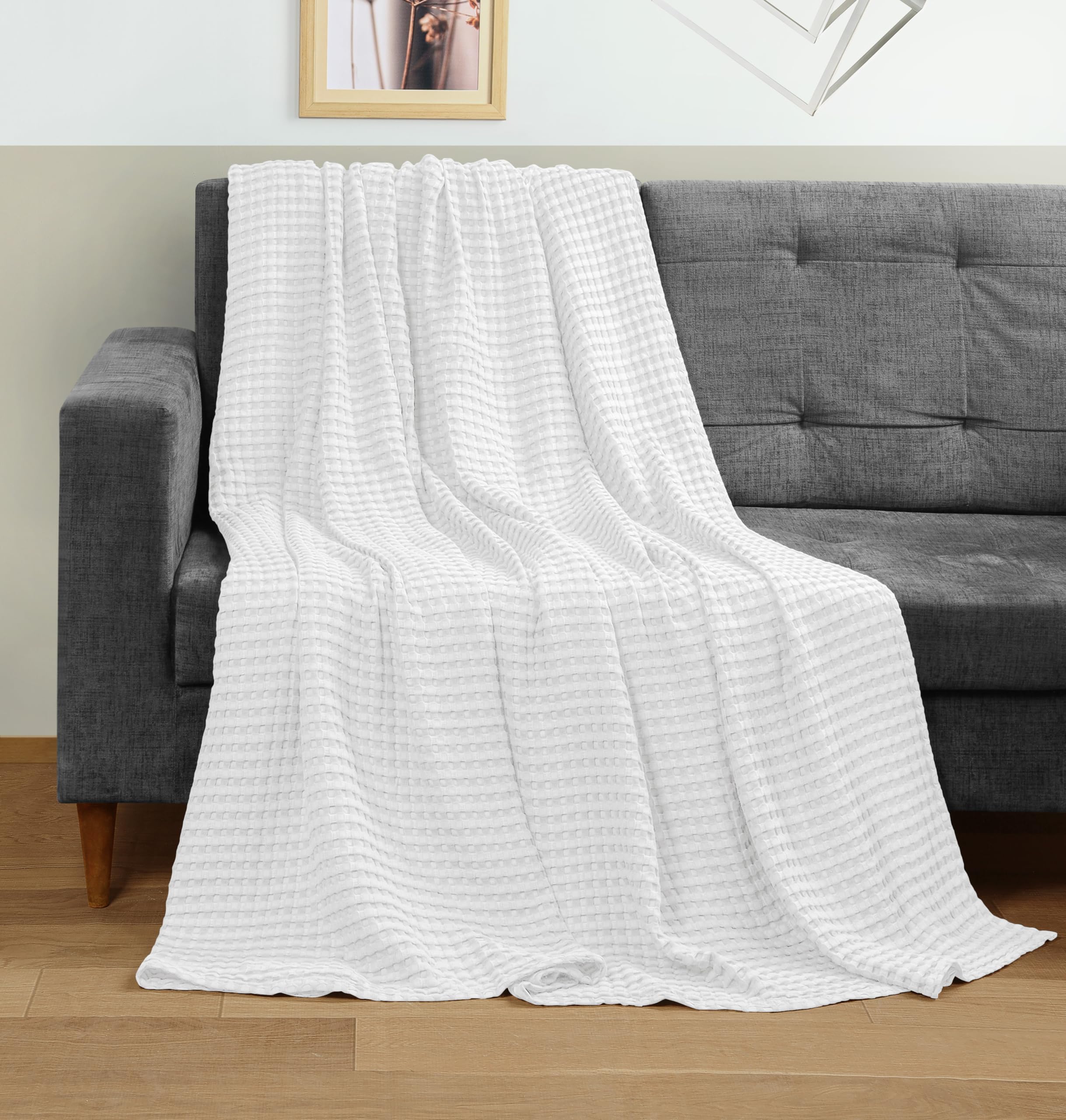 Utopia Bedding White 100% Cotton Waffle Blanket 300 GSM [Throw - 60x50 Inch] Soft Lightweight Breathable Bed Blanket for All Sea