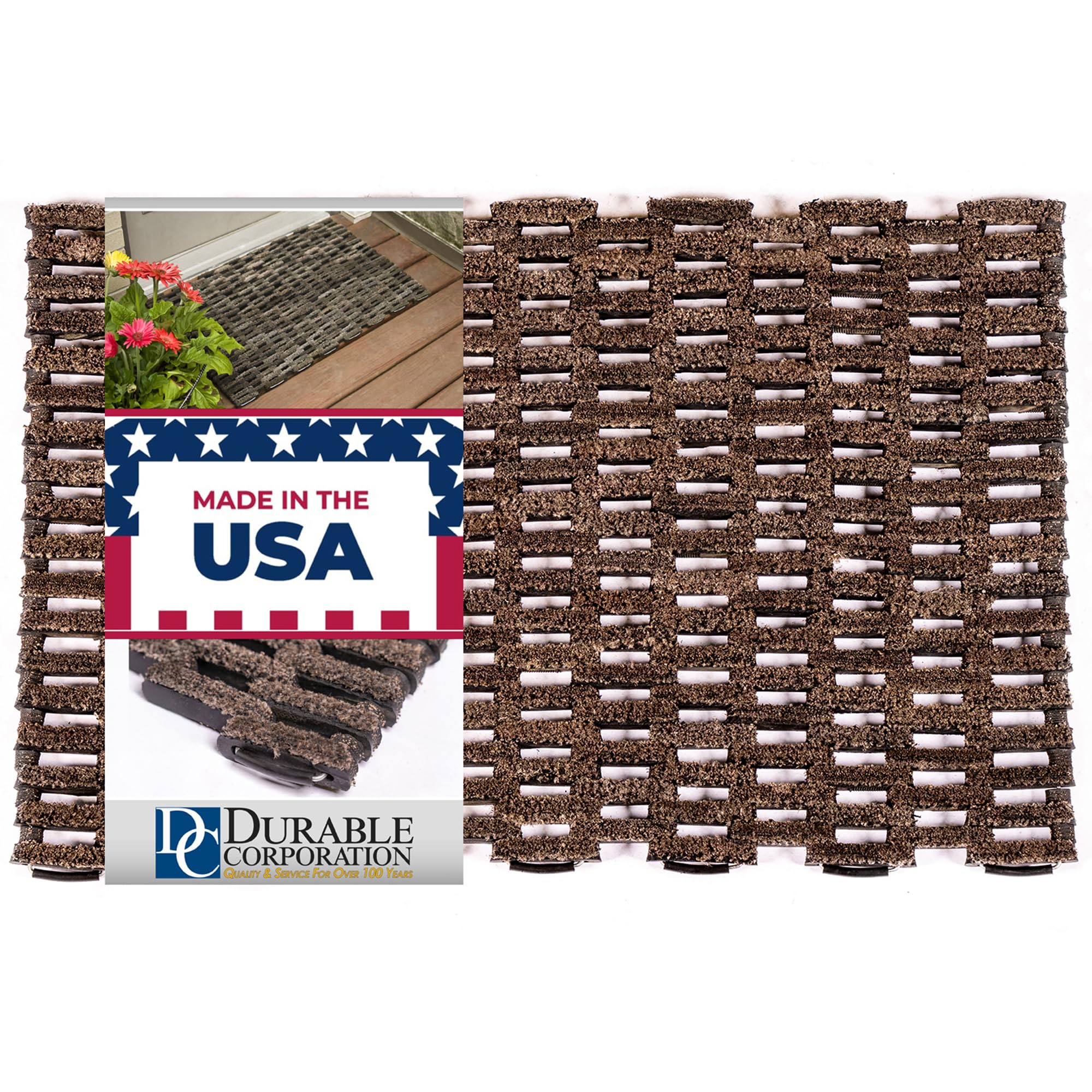 Outdoor Rug Door Mat, Dura-Rug Recycled Fabric Tire-Link Welcome Rubber Patio or Entrance Front Door Mat for Home, Heavy Duty, A