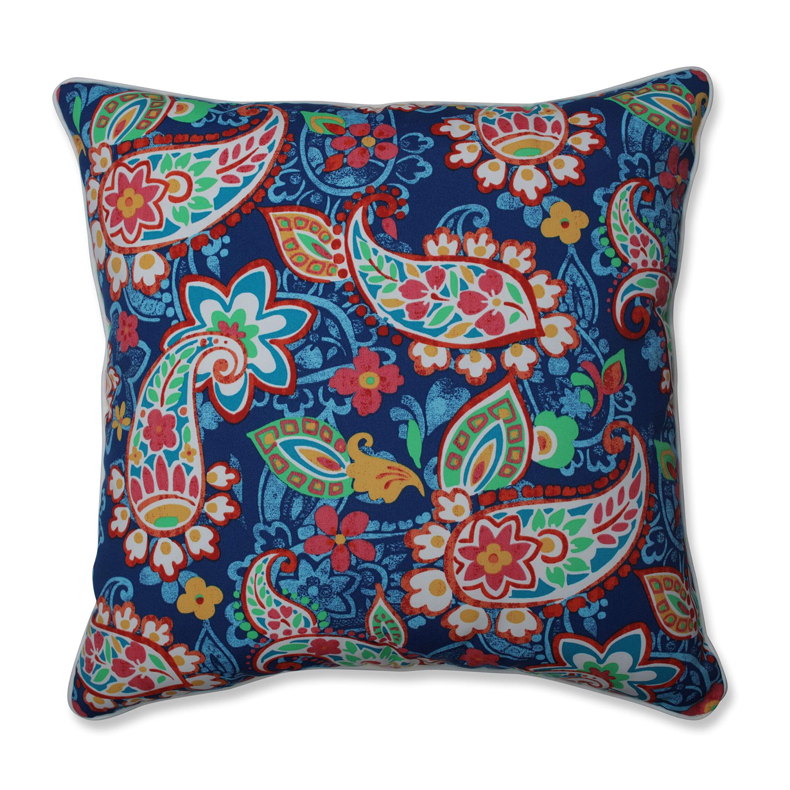 Pillow Perfect Paisley Indoor/Outdoor Accent Throw Pillow, Plush Fill, Weather, and Fade Resistant, Floor - 25 x 25, Blue/Green 