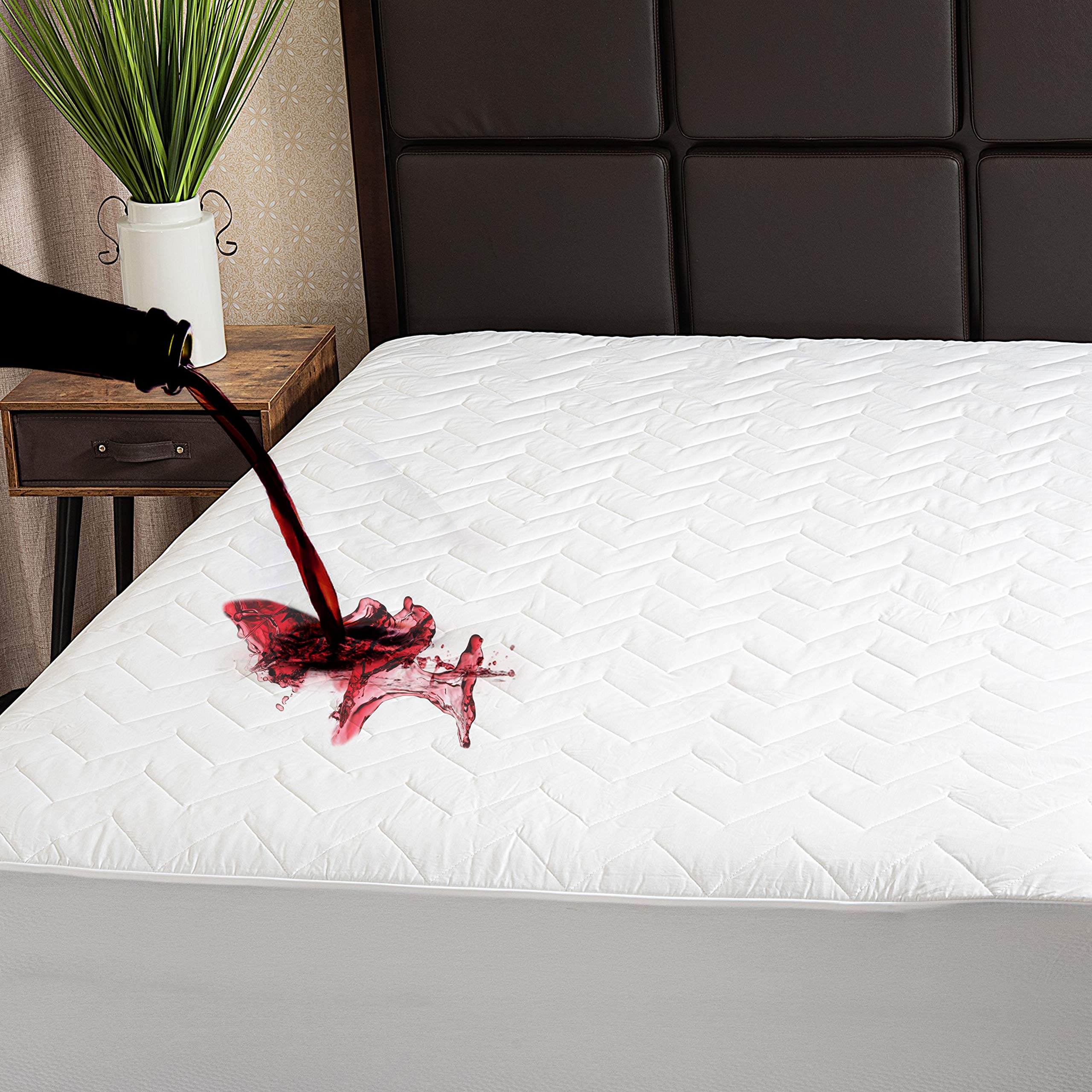 Waterguard Quilted Cotton Mattress Pad - Full XL Size - Soft, Comfortable, and Fluffy Mattress Pad - Waterproof Mattress Protect