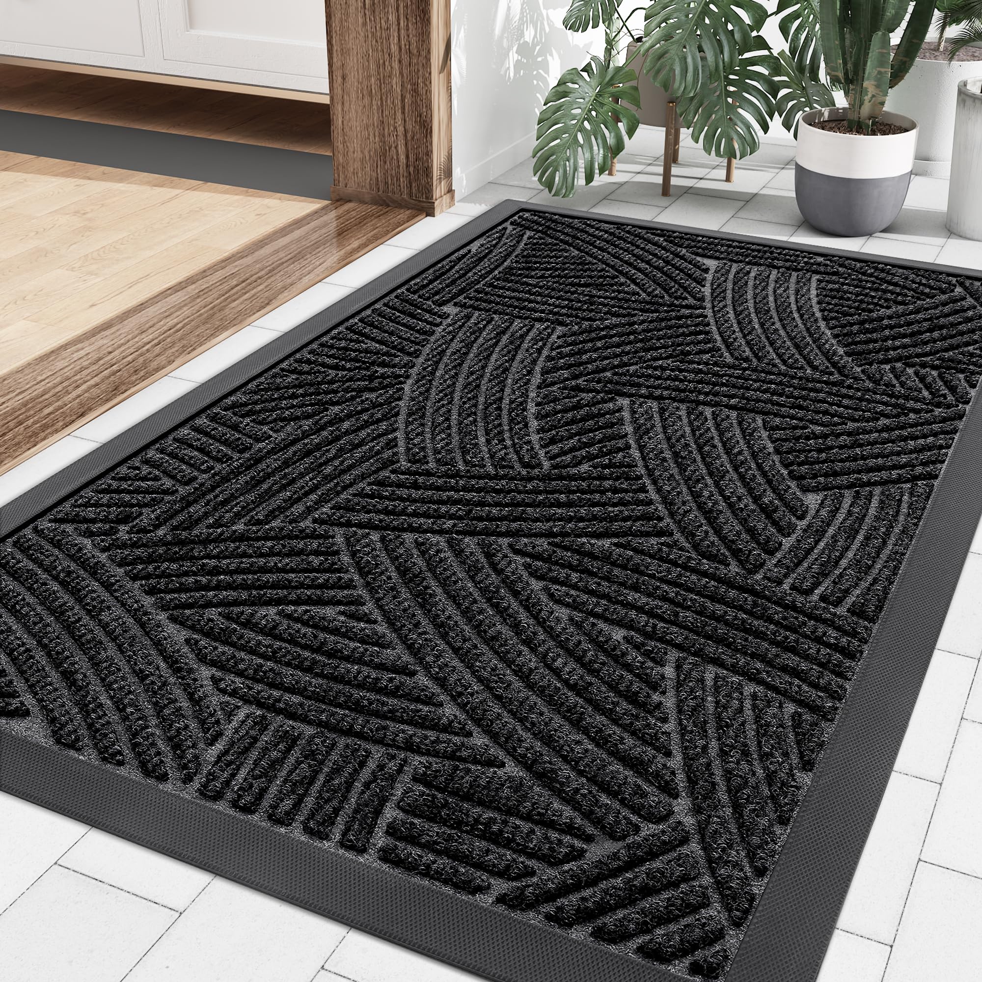 Smiry Front Door Mat Indoor Outdoor Entrance, Heavy Duty Natural Rubber, Sturdy Trap Dirt, Moisture Doormat and Easy Clean Low P