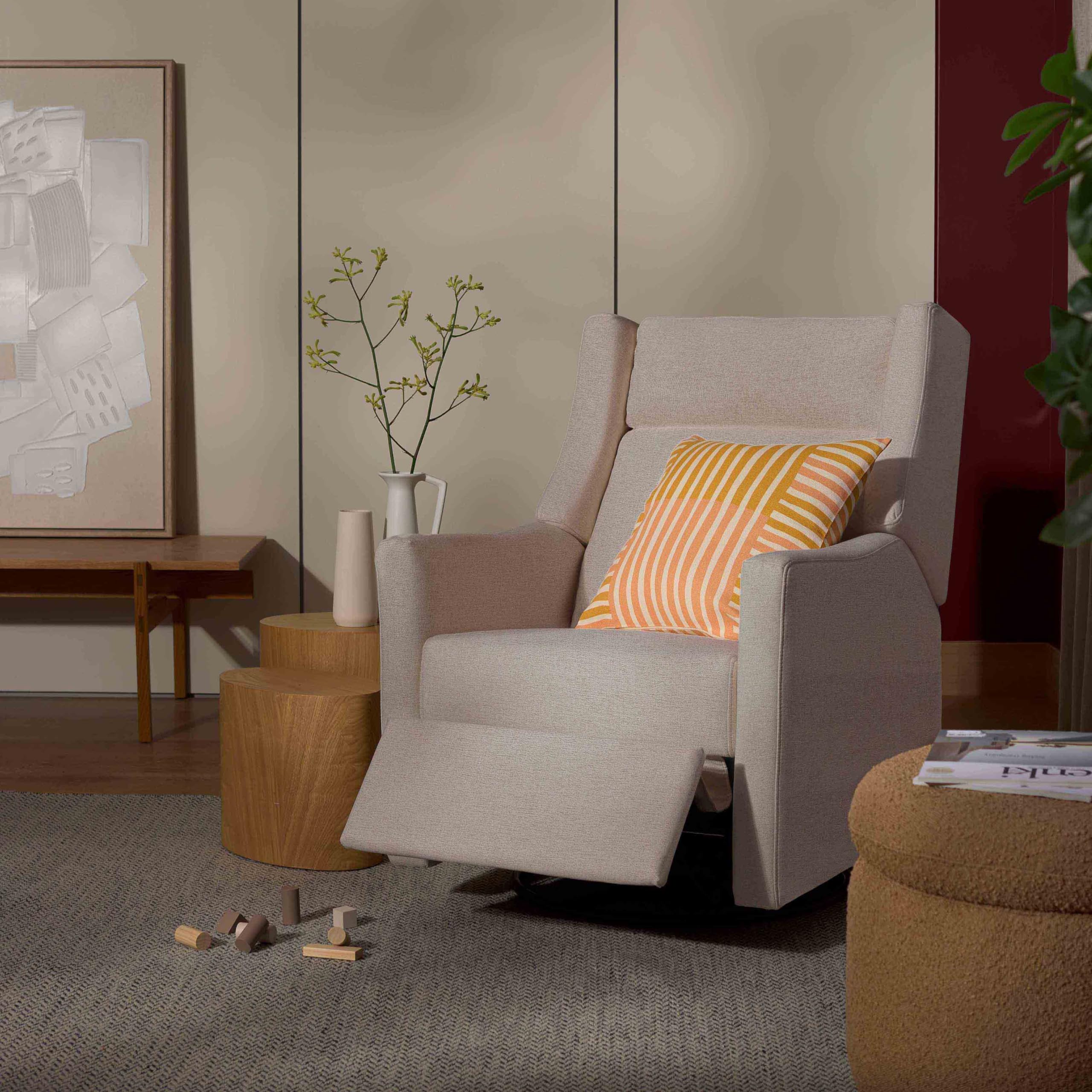 babyletto Kiwi Plus Power Recliner and Swivel Glider with Power Headrest and USB Port in Performance Beach Eco-Weave, Water Repe