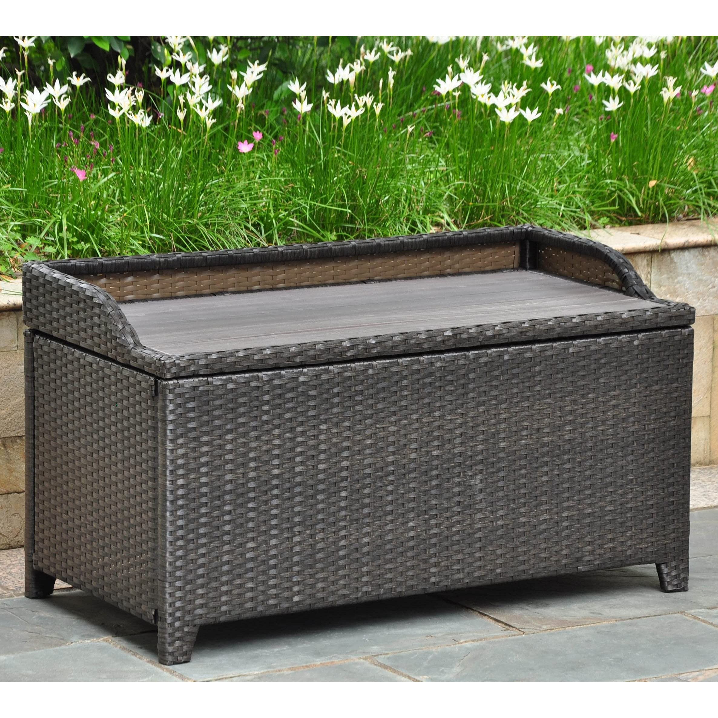 International Caravan Wicker Resin/Aluminum Patio Bench with Storage
