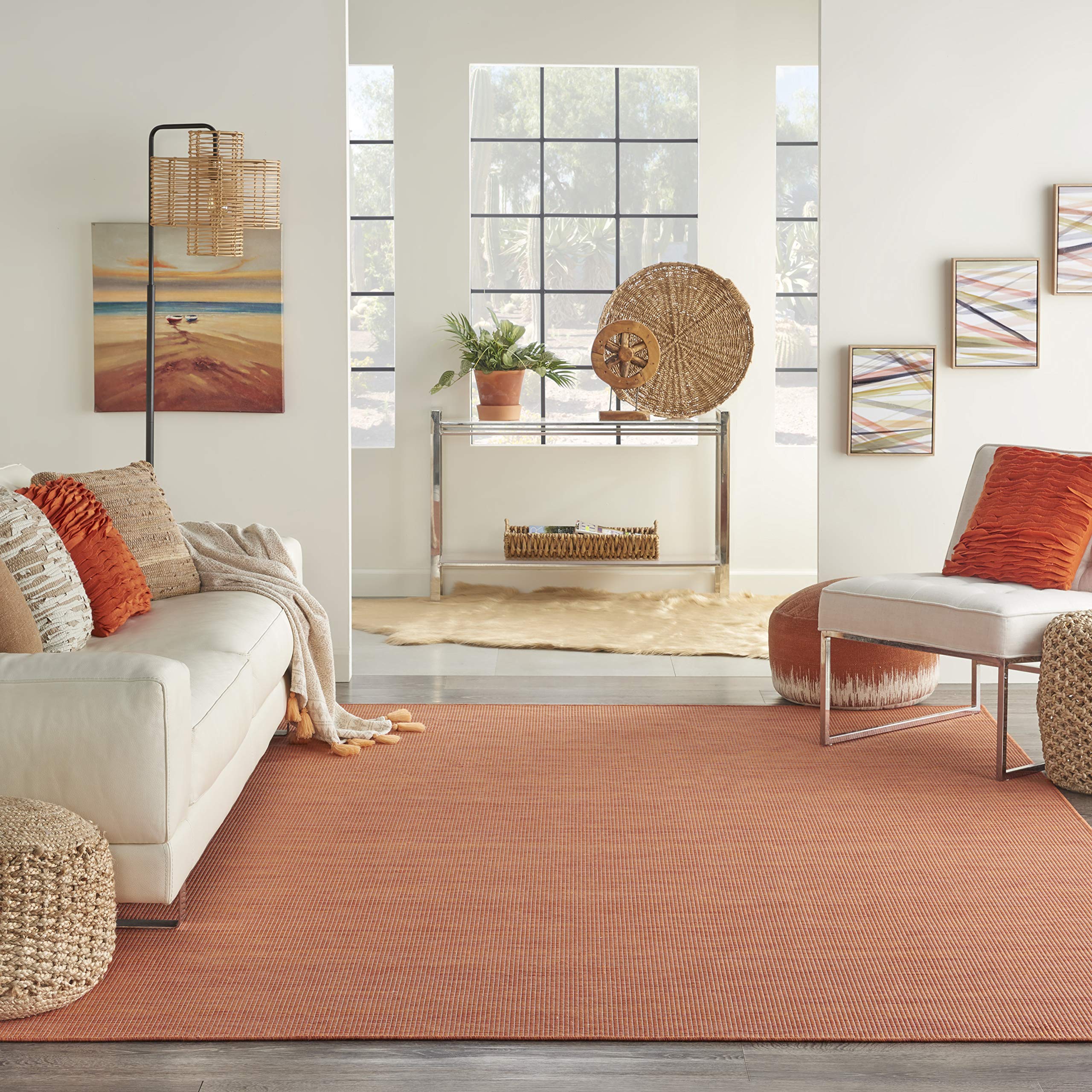 Nourison Positano Indoor/Outdoor Terracotta 22 x 12 Area Rug, Easy Cleaning, Non Shedding, Bed Room, Living Room, Dining Room,