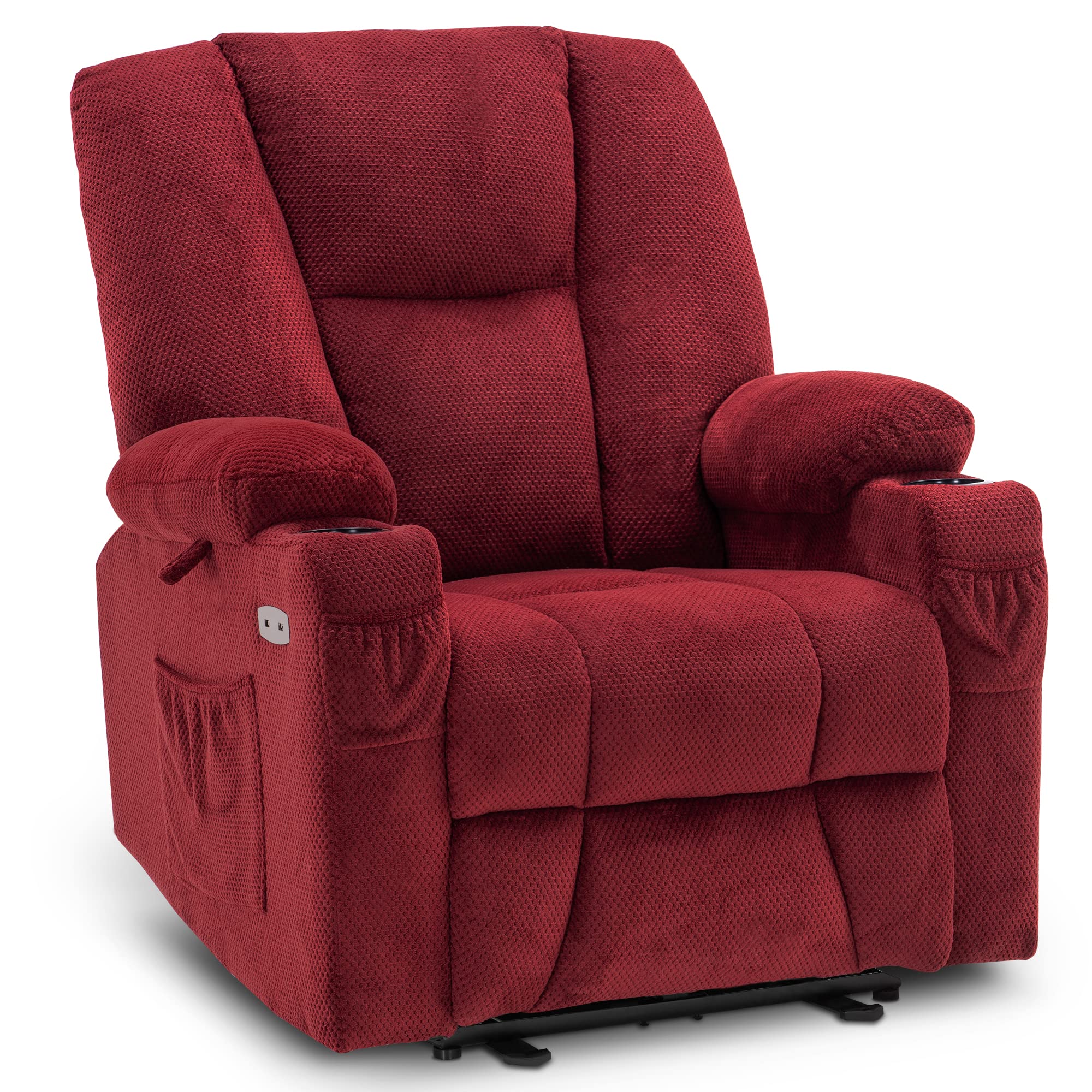 MCombo Fabric Electric Power Recliner Chair with Heat and Vibration, Cup Holders, USB Ports, Powered Reclining for Living Room 8