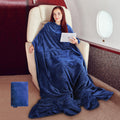 Tirrinia Travel Blanket Pillow - Wearable Airplane Blanket with Feet Pockets for Long Flights, Airplane Accessories Blanket Robe