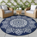 famibay Round Outdoor Rug 8ft Boho Round Patio Rug Waterproof Plastic Outdoor Carpet for Patio All Weather Camping Rugs RV Mats 