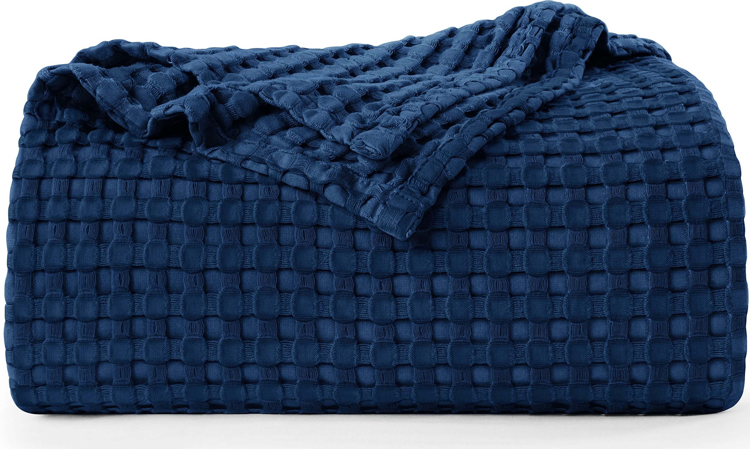 Utopia Bedding Cotton Waffle Blanket 300 GSM (Navy - 90x108 Inches) Soft Lightweight Breathable Bed Blanket King Size Layering A