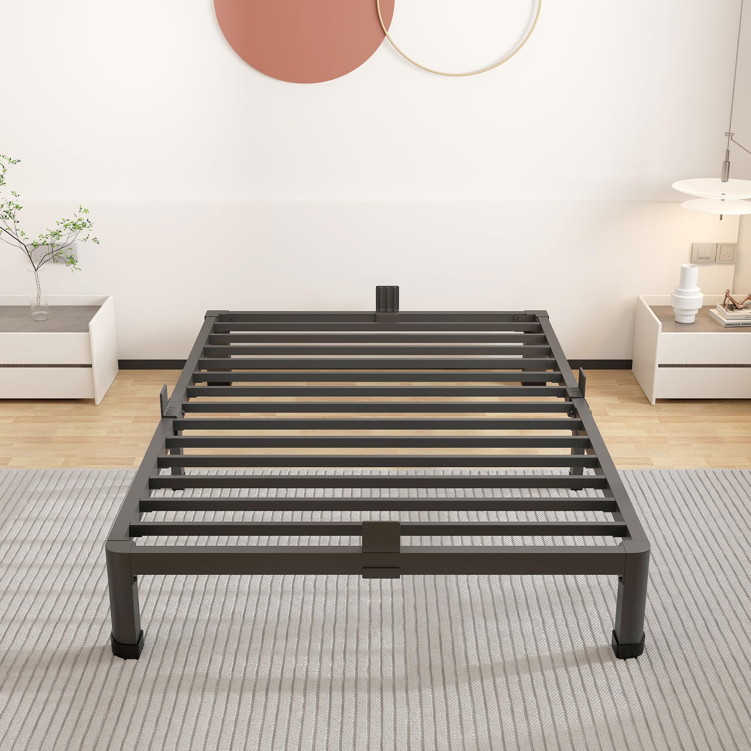 ROIL 7 inch Twin Bed Frames with Round Corner Legs Mattress Retainers 3500LBS Heavy Duty Steel Slats No Box Spring Needed Platfo
