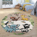 Paco Home Nursery Rug for Kids - Jungle Animals Giraffe Lion Monkey in Beige, Size:311 Round