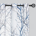 FMFUNCTEX Linen Semi Sheer Curtains for Bedroom, Blue White Curtains 63 Inches Long for Living Room, Grey Tree Branch Patterned 