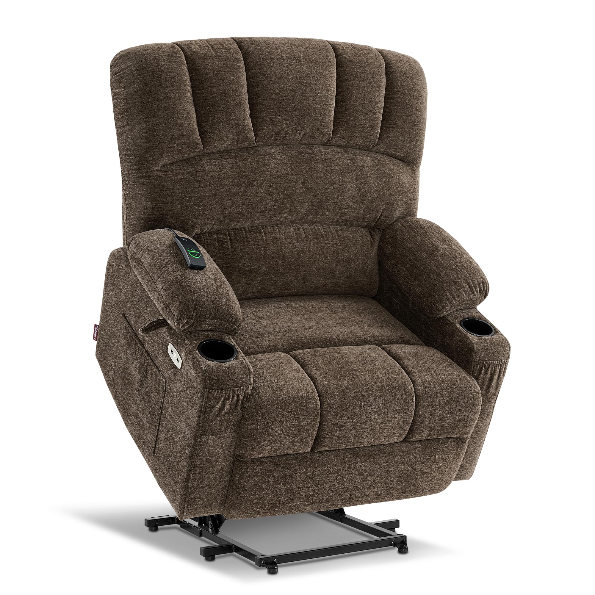 MCombo Large Power Lift Recliner Chair Sofa with Massage and Heat for Big Elderly People, USB Ports, Side Pockets, Fabric R7092 