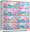 Sorbus Kids Dresser with 8 Drawers - Storage Chest Organizer Unit Nightstand - Steel Frame, Wood Top, Tie-Dye Fabric Bins for Cl