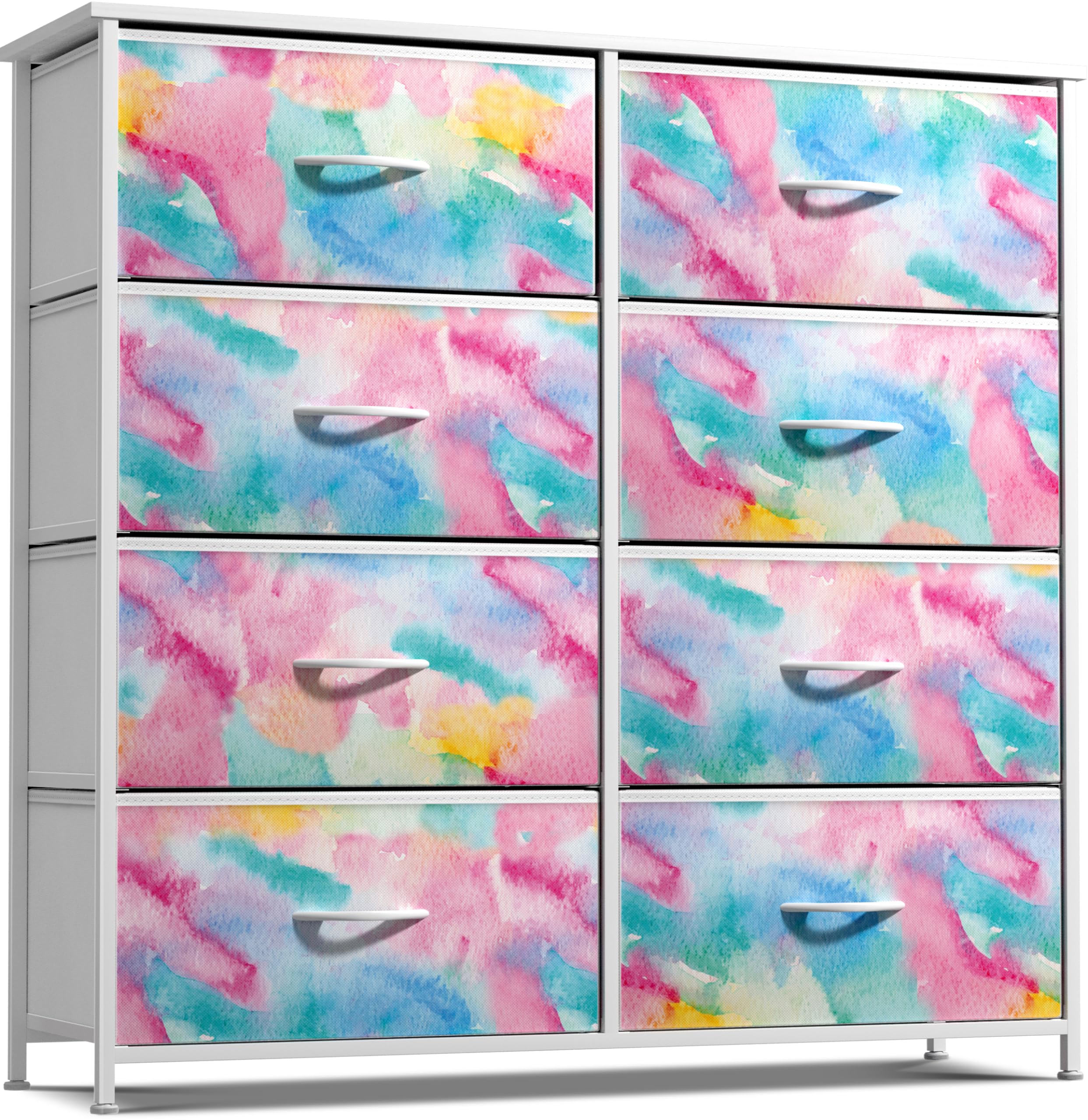 Sorbus Kids Dresser with 8 Drawers - Storage Chest Organizer Unit Nightstand - Steel Frame, Wood Top, Tie-Dye Fabric Bins for Cl