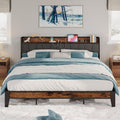 LIKIMIO California King Bed Frames, Storage Headboard with Charging Station, Solid and Stable, Noise Free, No Box Spring Needed,