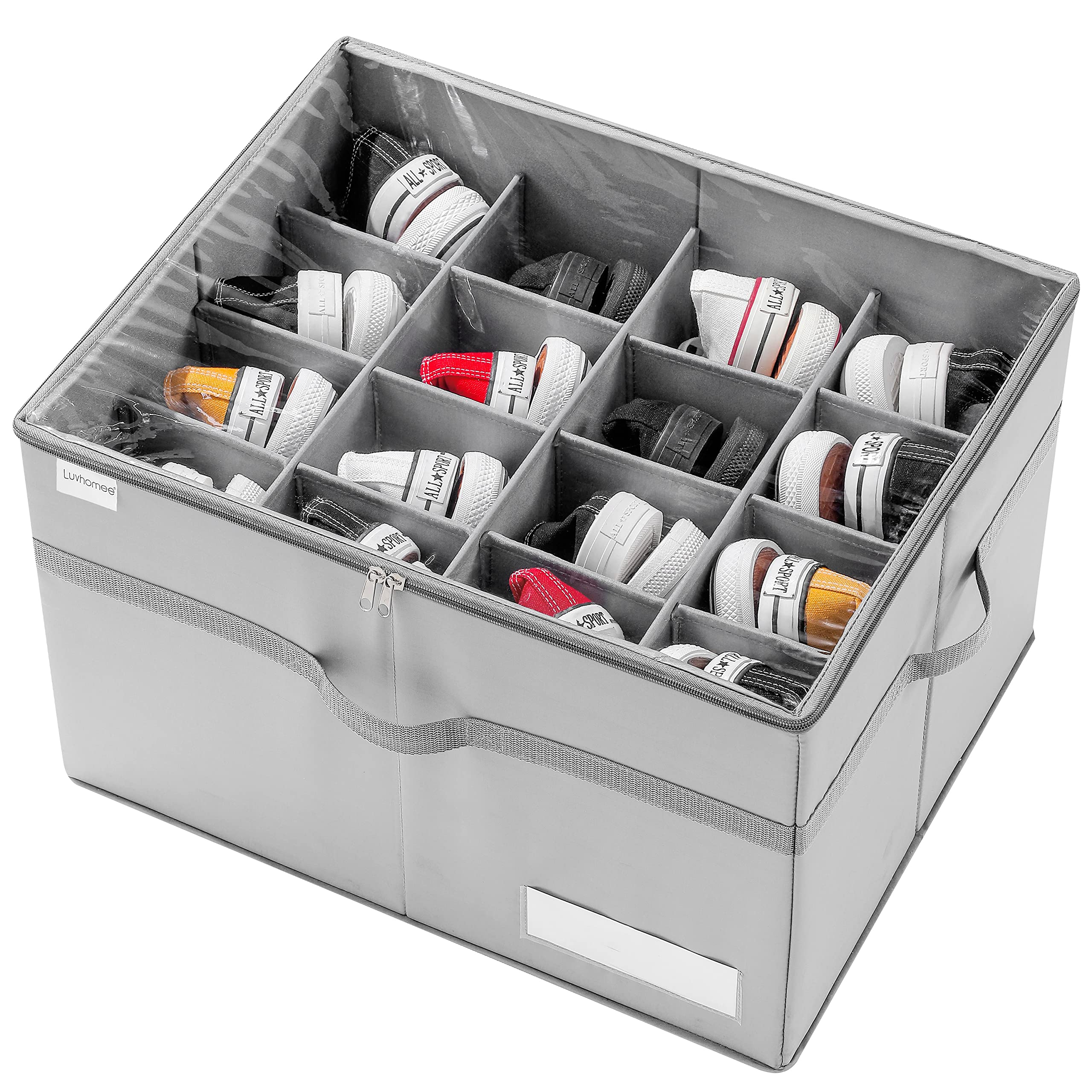 LUVHOMEE Shoe Organizer for Closet, Fits 16 Pairs, Large Shoe Box Storage Containers, Clear Foldable Shoe Storage Bins w/Bottom 