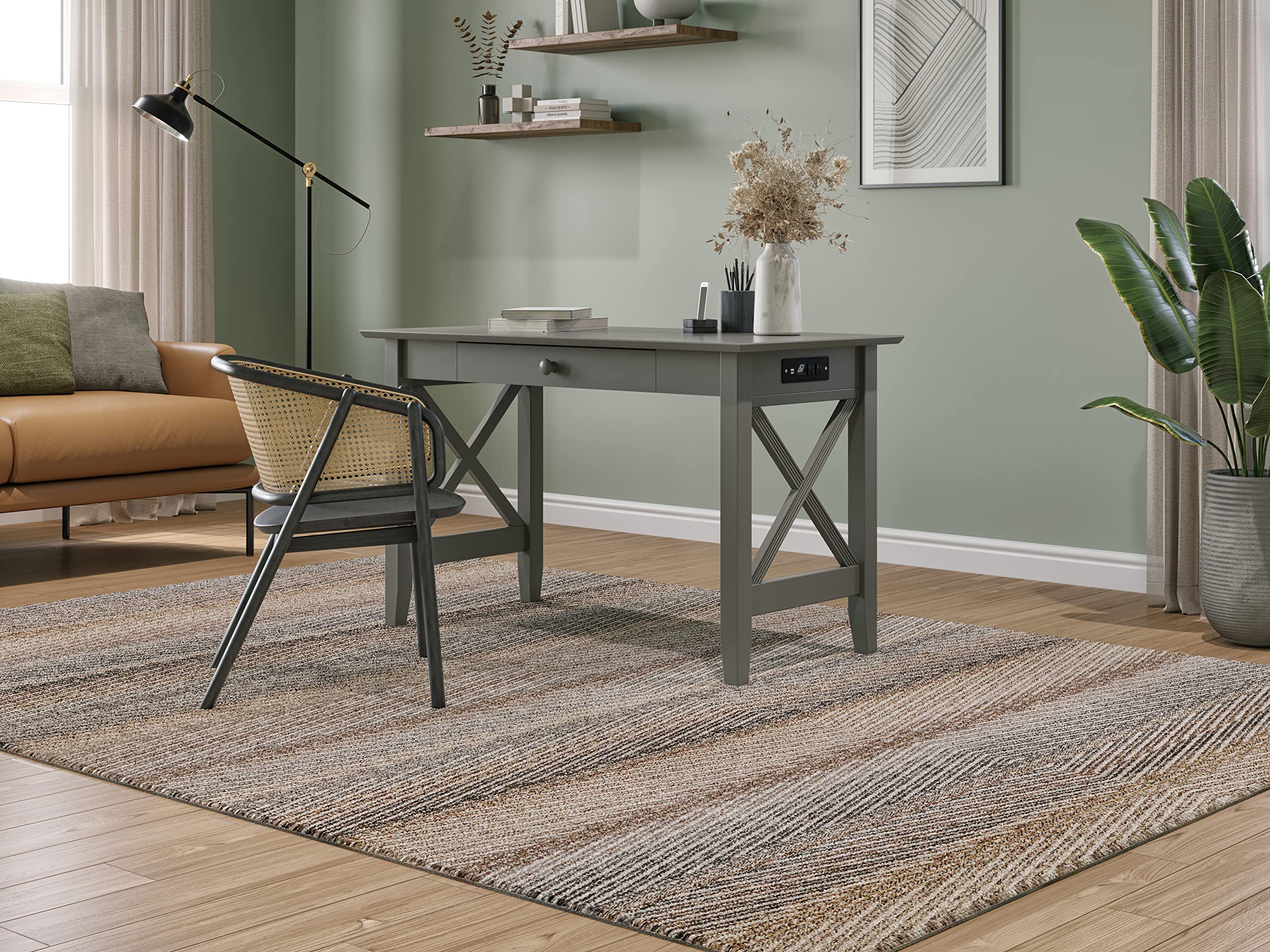 AFI 48 Solid Wood Writing Desk - Sturdy X Design - Home Office Desk with Drawer, Laptop Computer Work Study Table with USB Charg