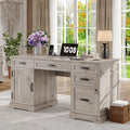 Whalefall 55   Farmhouse Desk Home Office with Drawers, Executive Computer Desk Wooden with File Cabinet and Charging Station,