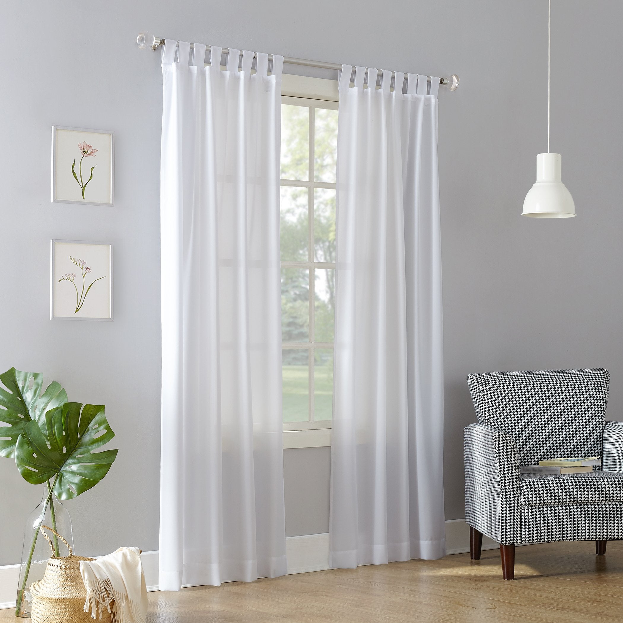 No. 918 Trevor Heathered Texture Semi-Sheer Tab Top Curtain Single Panel, 40 x 84, White