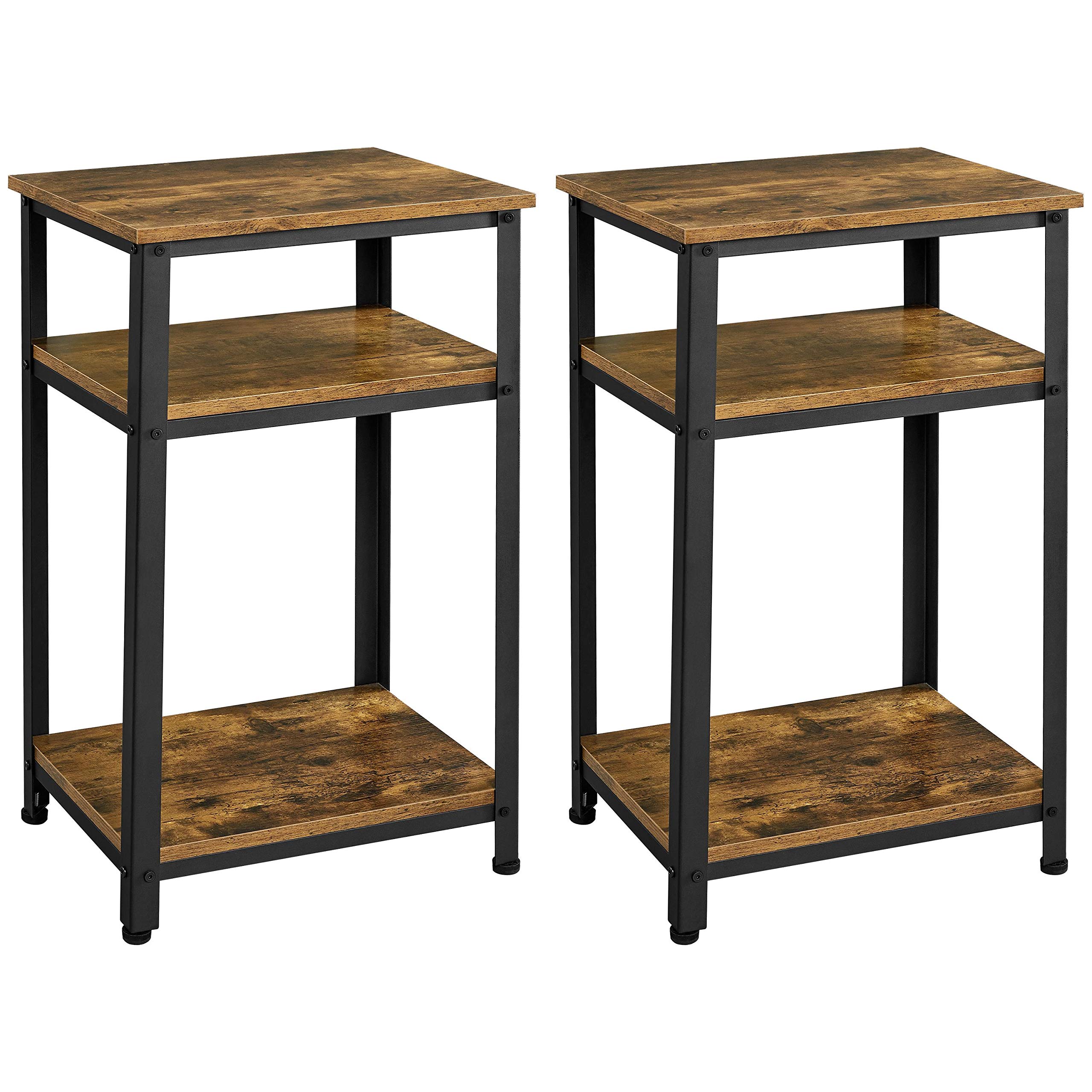 Yaheetech Tall End Table Set of 2, 18x14x29.5 inch Industrial Side Table with Strong Wooden Shelves, 2PCS Slim 3-Tier Telephone 
