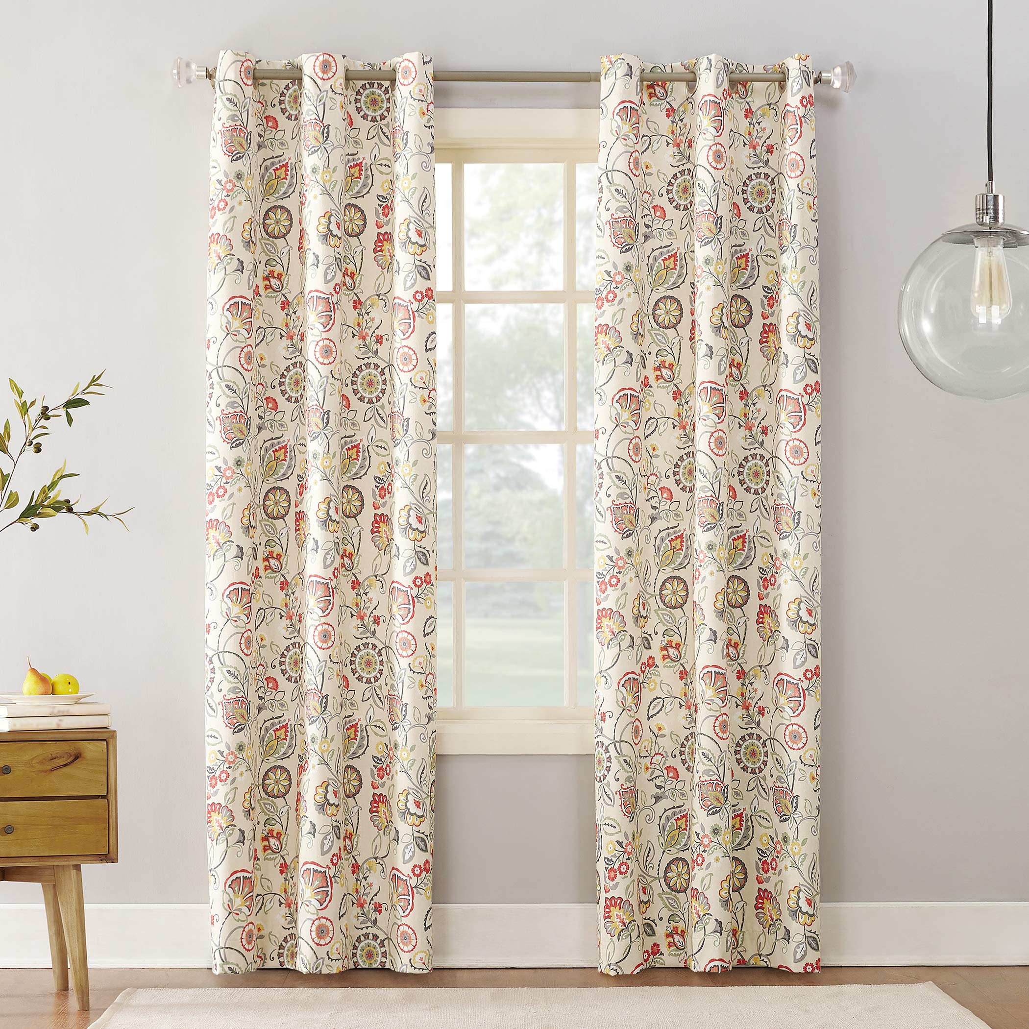 Sun Zero Jorah Botanical Print Thermal Insulated Energy Efficient Grommet Curtain Panel, 40 x 84, Linen