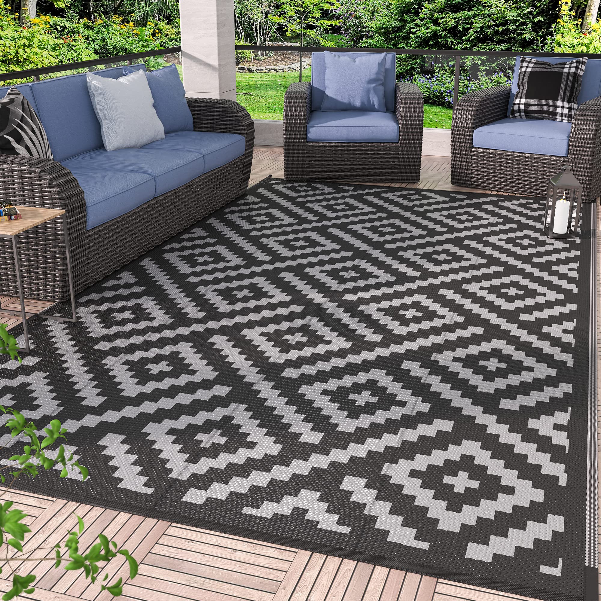 GENIMO Outdoor Rug for Patio Clearance,9x12 Waterproof Large Mat,Reversible Plastic Camping Rugs,Rv,Porch,Deck,Camper,Balcony,