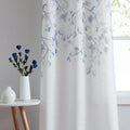 Navy Blue Leaf Floral Print Metallic Sheer Curtain Panel for Rustic Living Room Bedroom Sparkling Decorative Grommet Top Window 