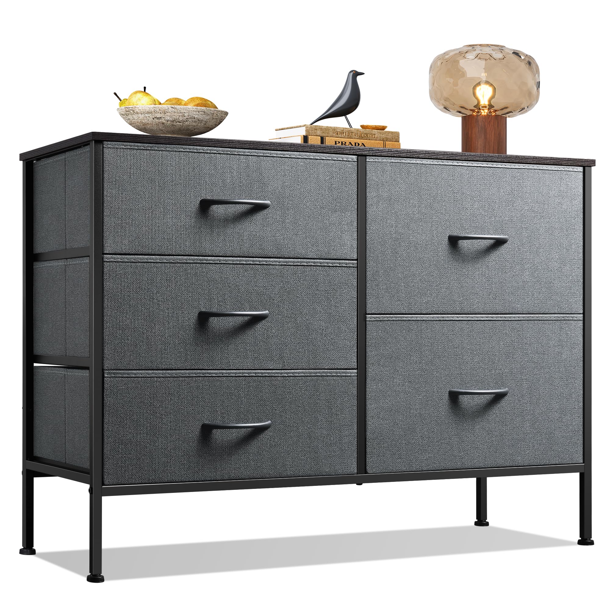 WLIVE Dresser for Bedroom with 5 Drawers, Wide Bedroom Dresser with Drawer Organizers, Chest of Drawers, Fabric Dresser for Livi