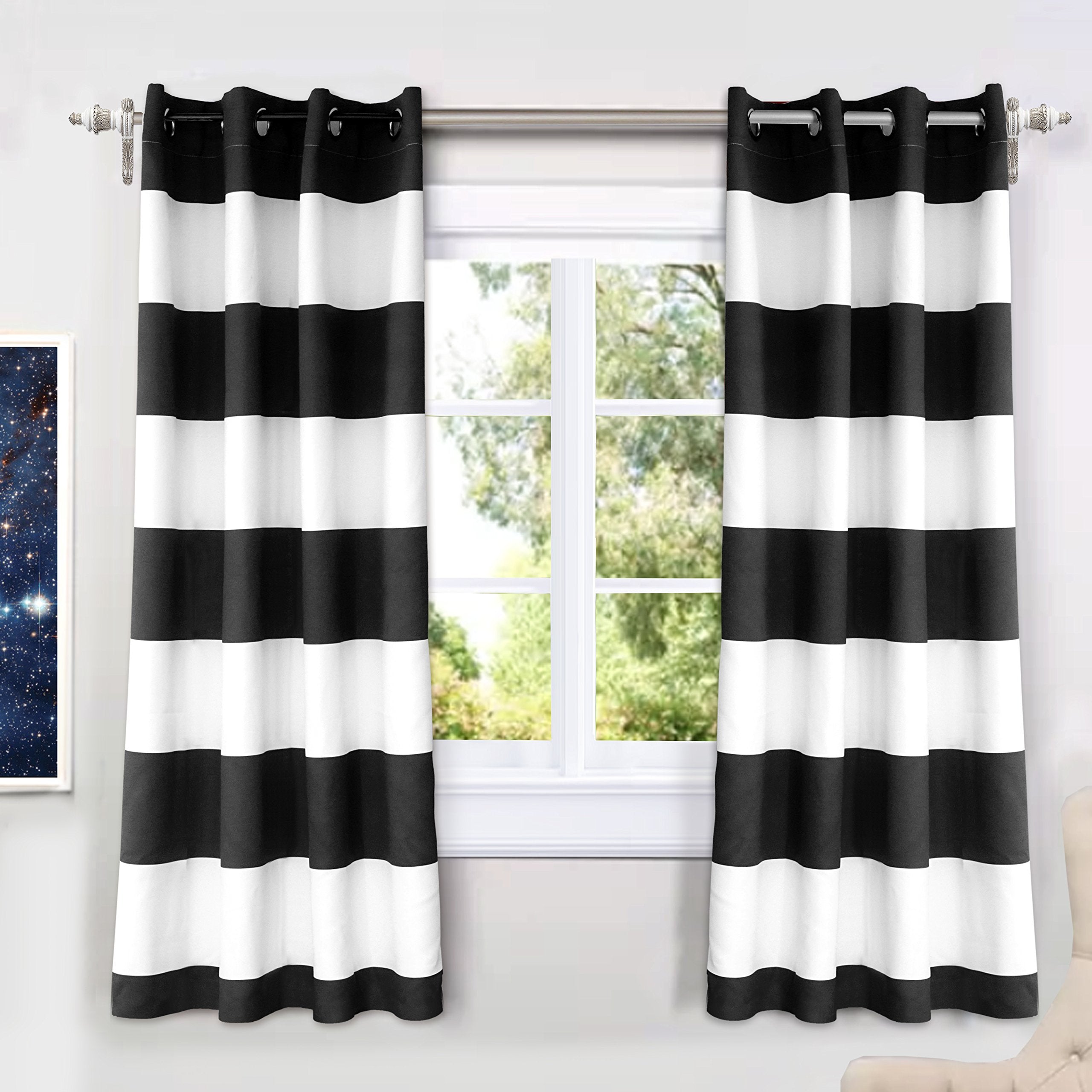 DriftAway Mia Stripe Room Darkening Grommet Unlined Window Curtains 2 Panels Each 52 Inch by 63 Inch Black